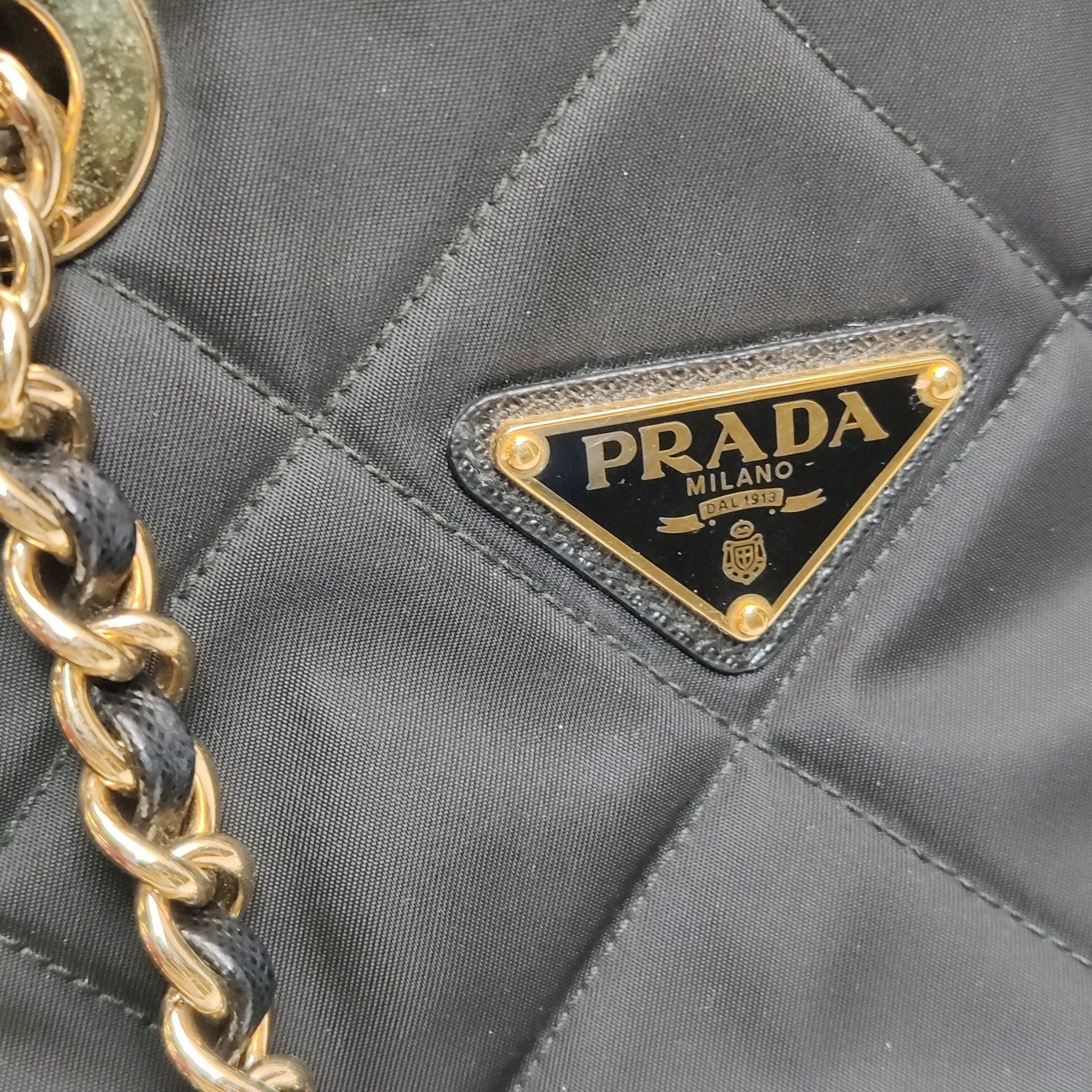 Prada - Quilted Tessuto Chain Shoulder Bag - Quilted Tessuto nylon with Saffiano leather trim - Black - (Medium)
