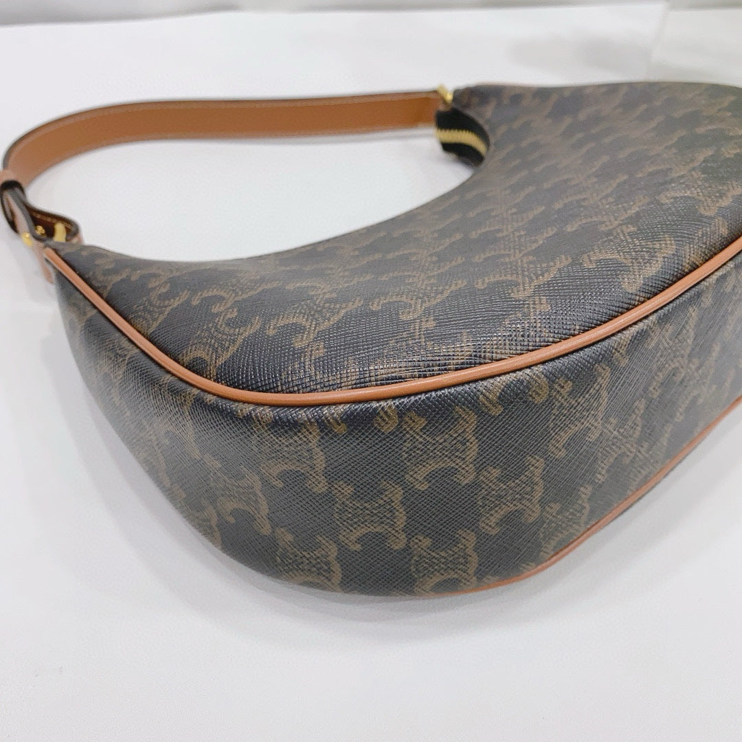 Celine - Ava Triomphe Shoulder Bag - Triomphe Canvas with Leather Trim - Brown - (Mini)
