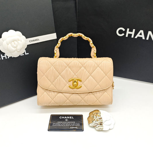 Chanel - Top Handle Flap Bag - Lambskin leather - Beige - (mini)