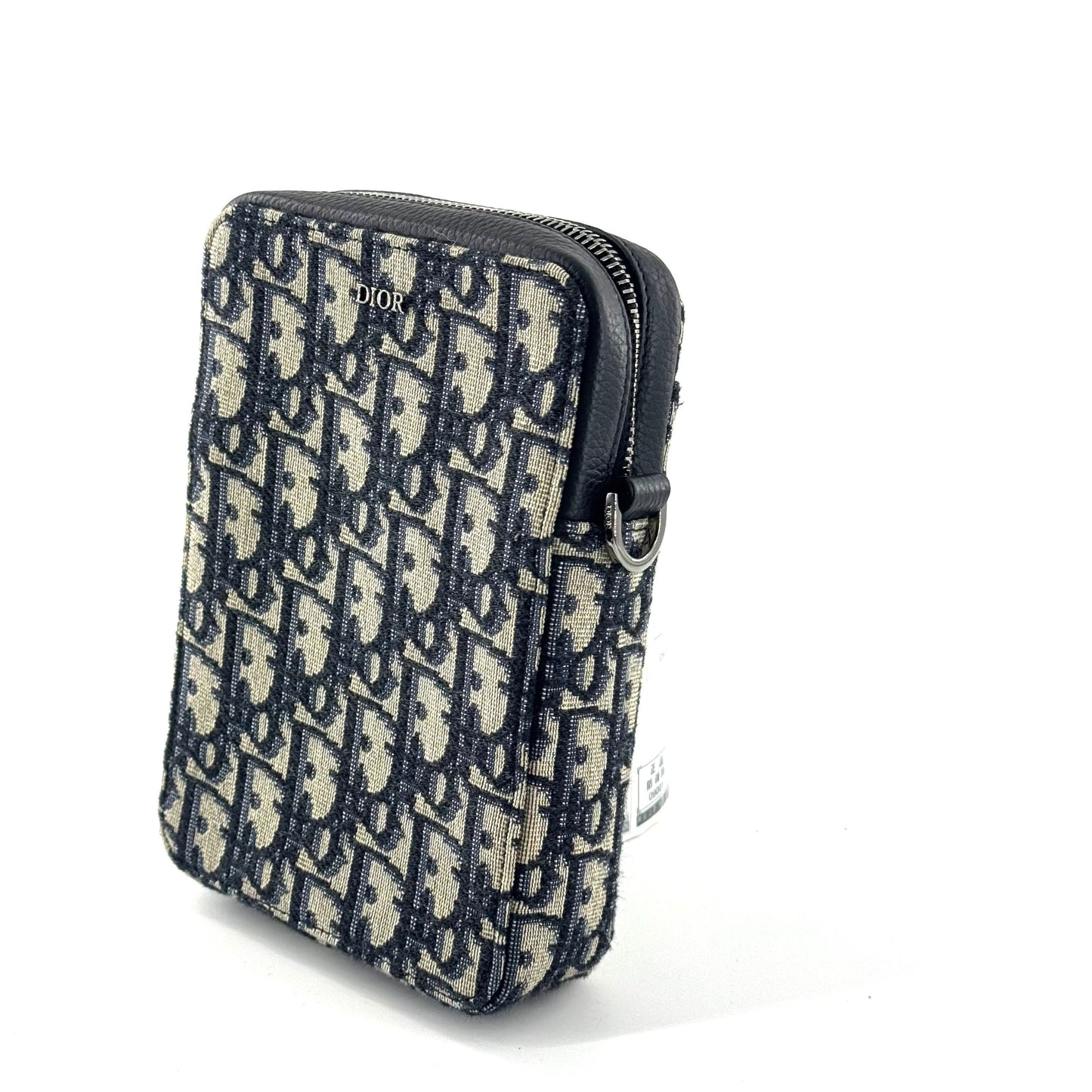 Dior - Oblique Canvas Vertical Phone Pouch - Canvas and Leather - Blue and Beige with Black trim - (mini)