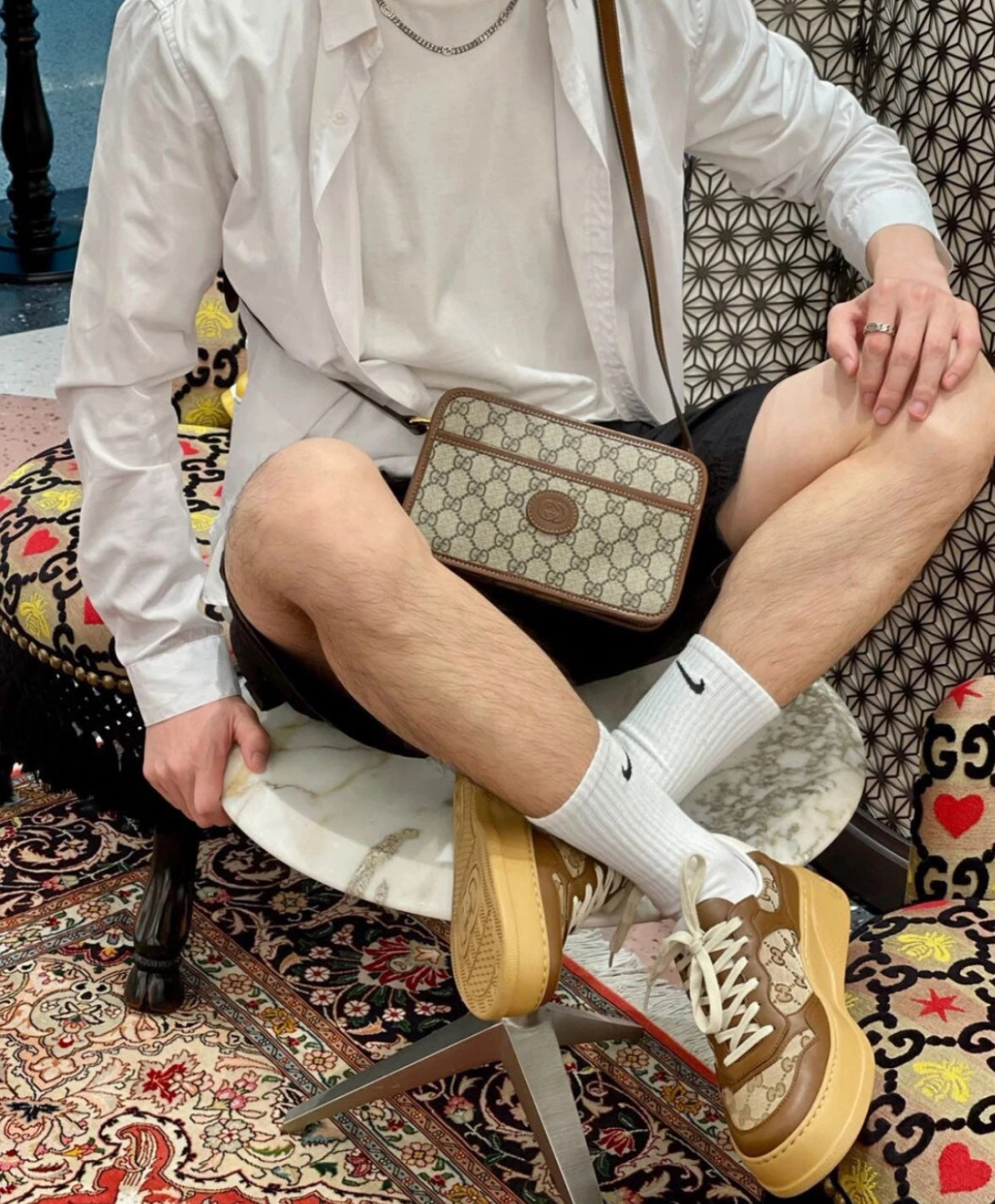 Gucci - Vintage Interlocking G Box Bag - GG Supreme canvas with leather trim - Beige - (mini)