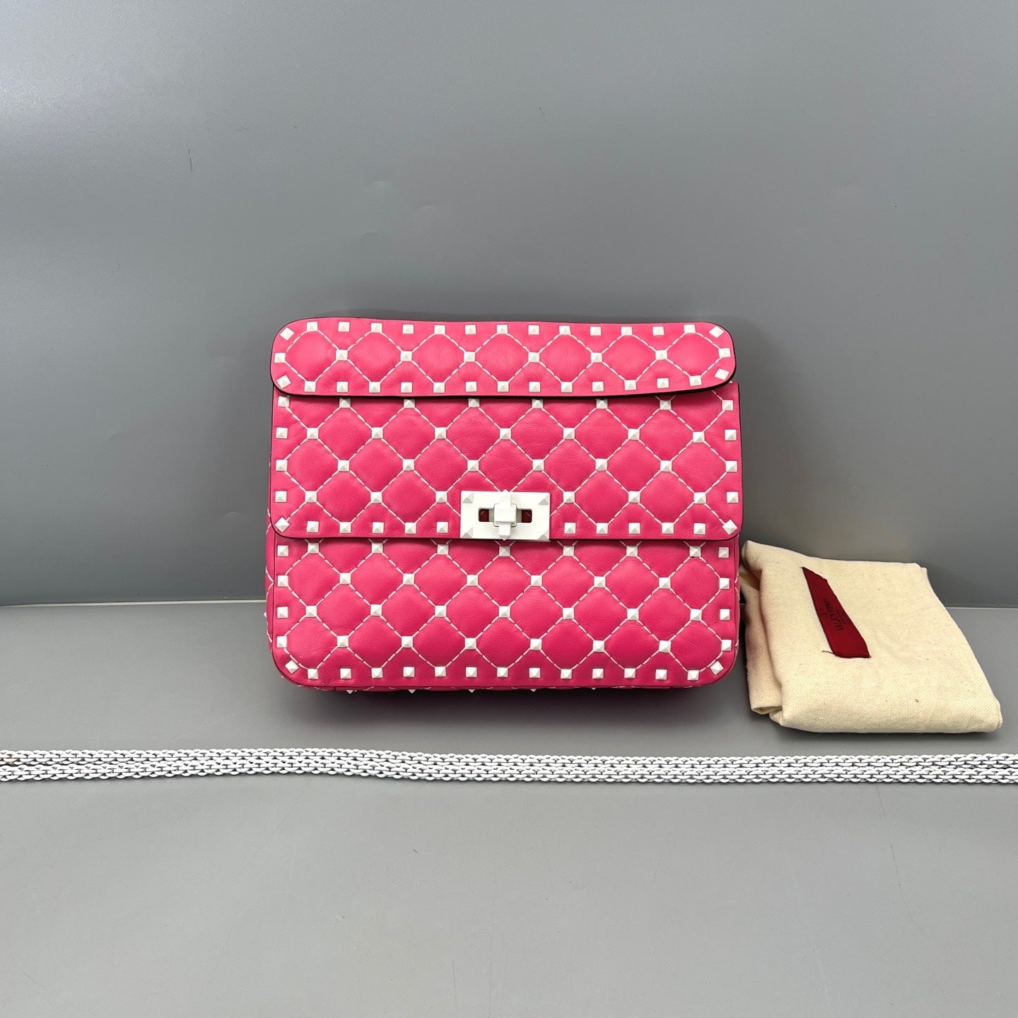 Valentino - Rockstud Quilted Flap Crossbody Bag - Leather - Pink - (mini)
