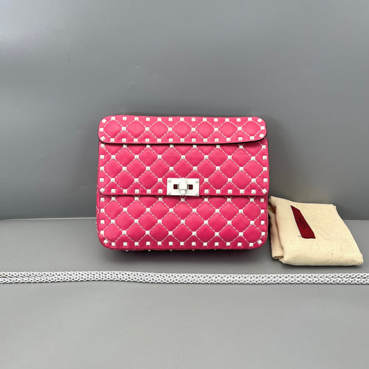 Valentino - Rockstud Quilted Flap Crossbody Bag - Leather - Pink - (mini)