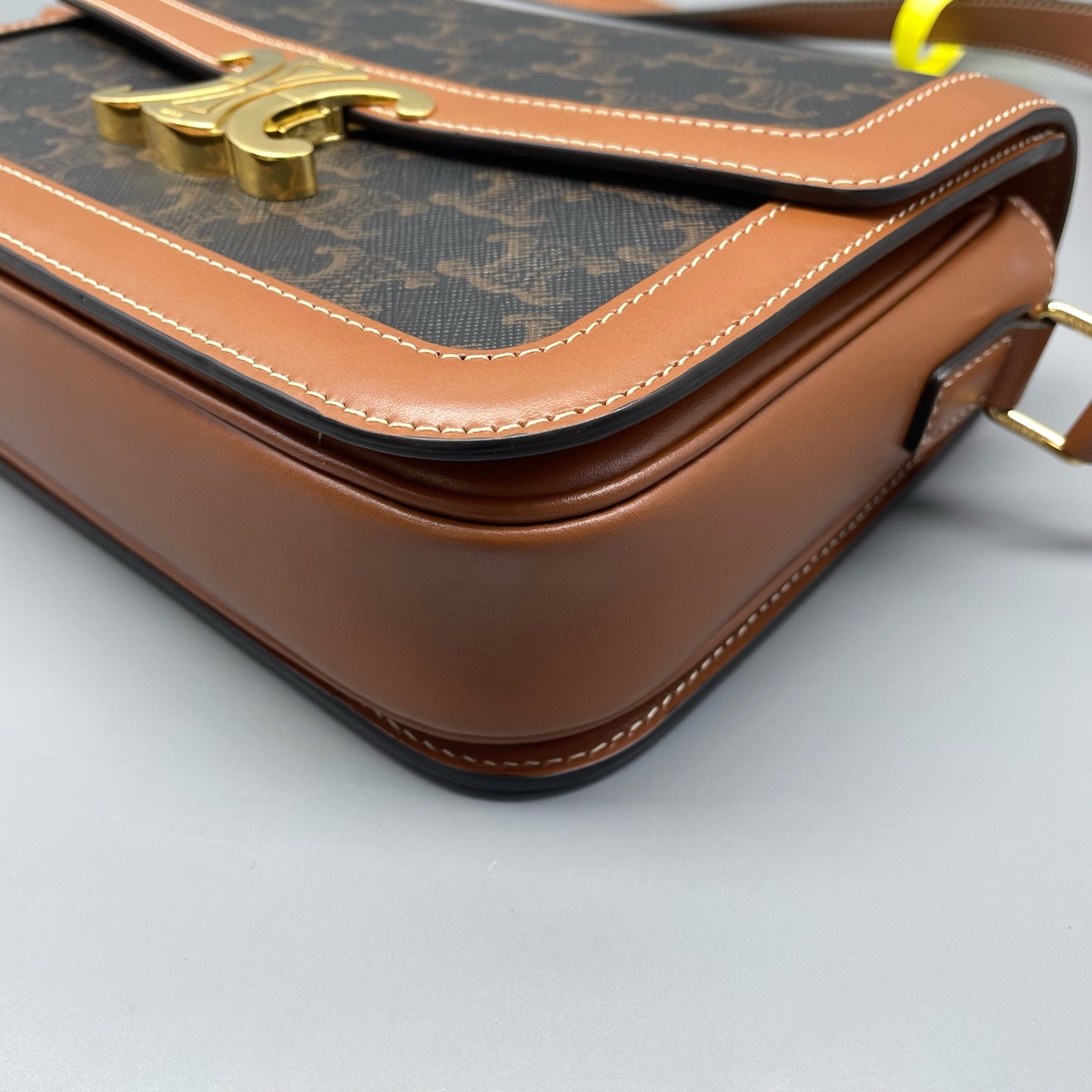 Celine - Teen Triomphe Box Bag - Triomphe Canvas and Leather - Brown with Camel accents - (small)