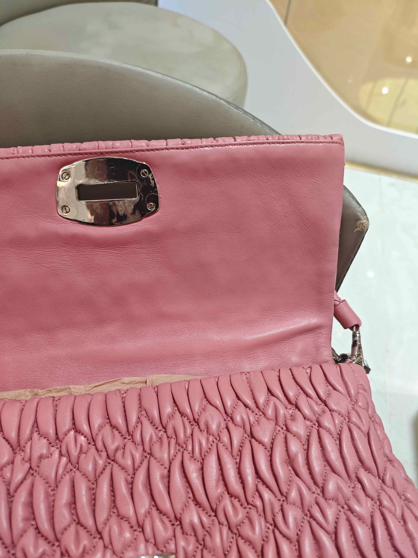 Miu Miu - Matelasse Jewel Chain Shoulder Bag - Leather - Pink - (Large)