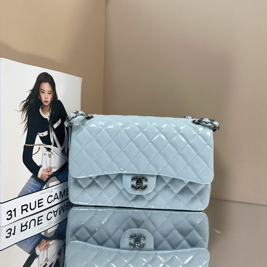 Chanel - Classic Flap Jumbo - Patent leather - Blue - (large)