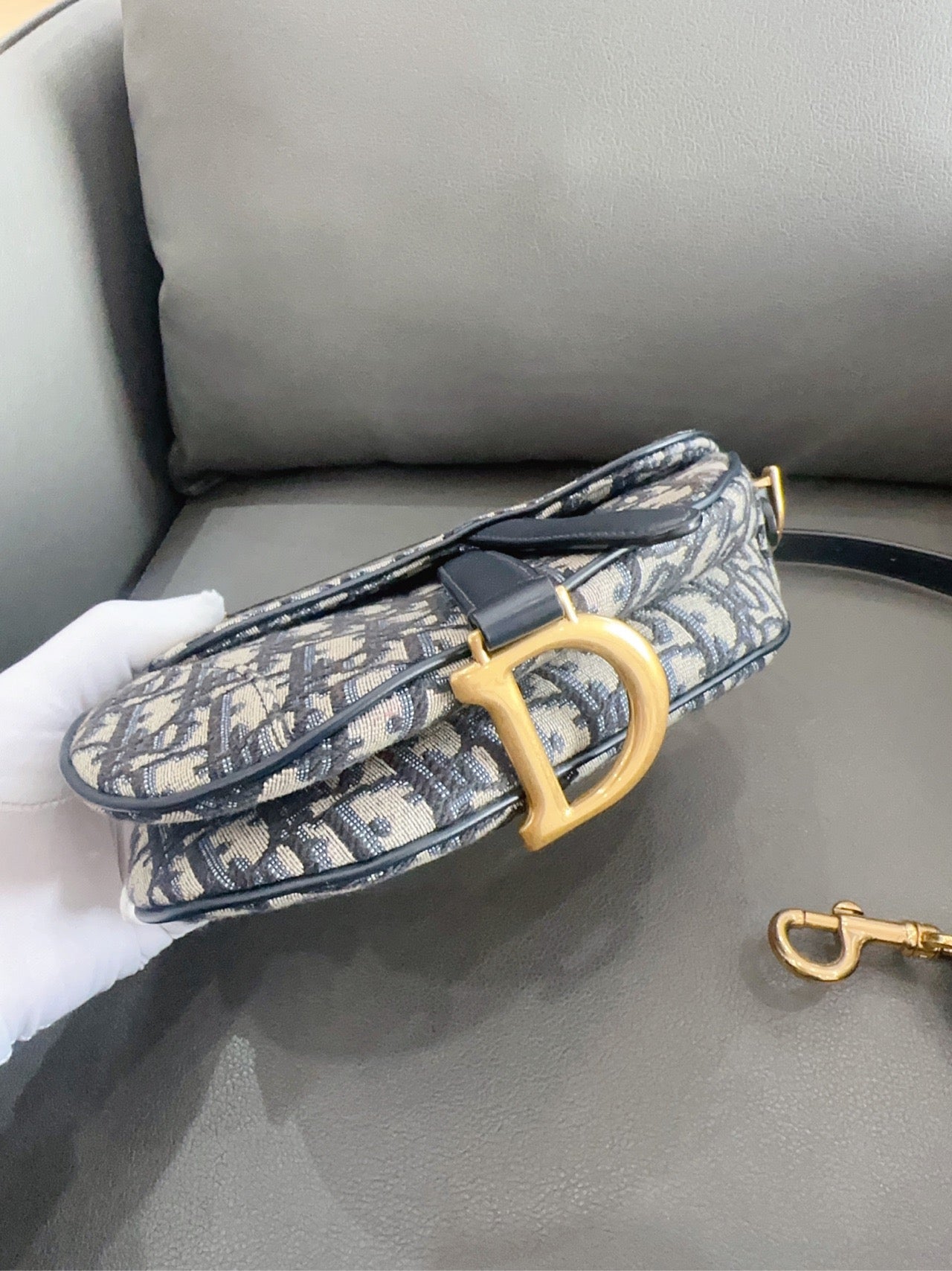 Dior - Saddle Bag - Oblique canvas with leather trim - Navy - (small)