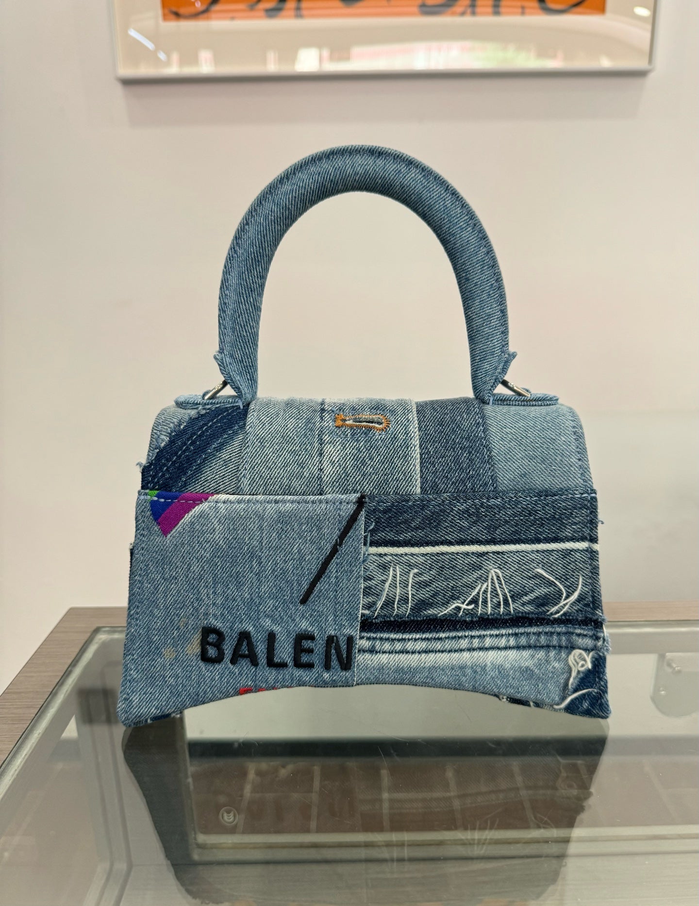 Balenciaga - Hourglass Patchwork Denim Top Handle Bag - Denim - Blue - (Small)