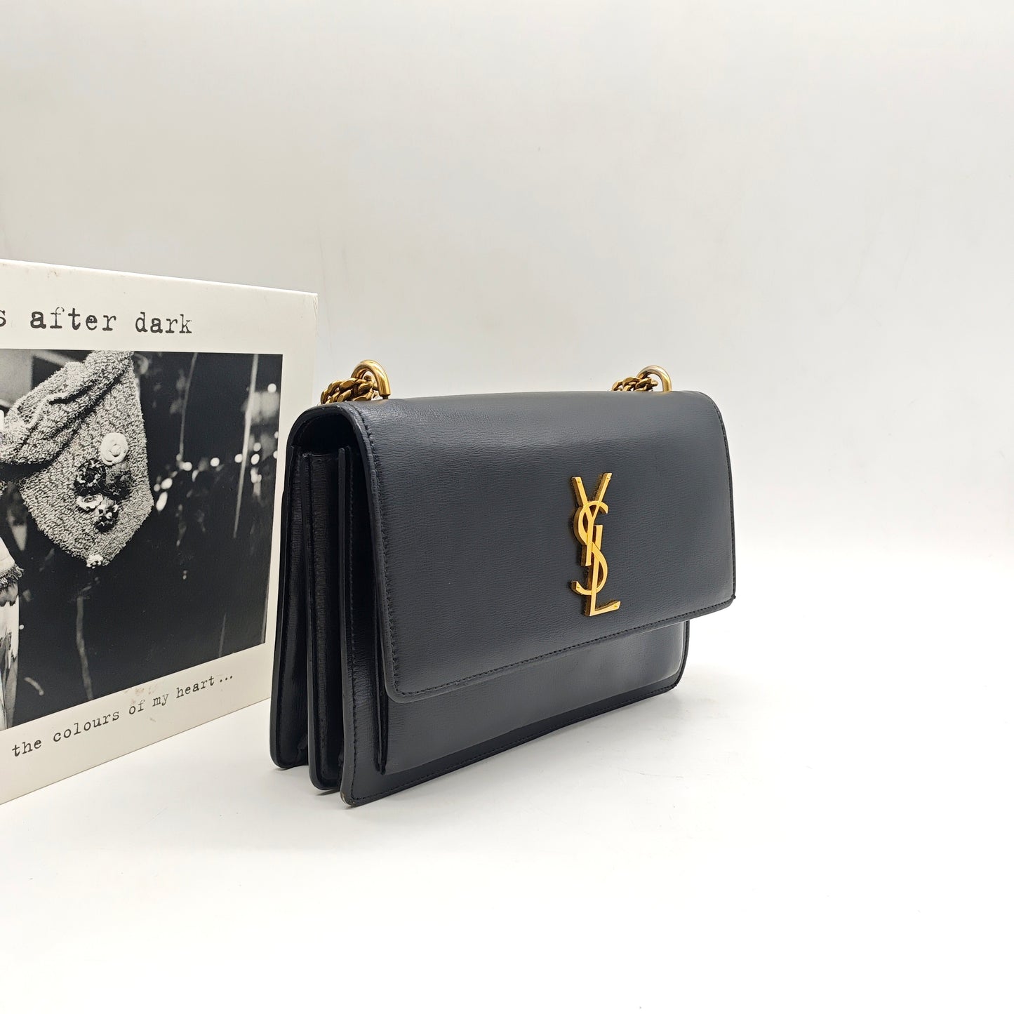 Saint Laurent - Sunset Bag - Grained cowhide leather - Black - (small)