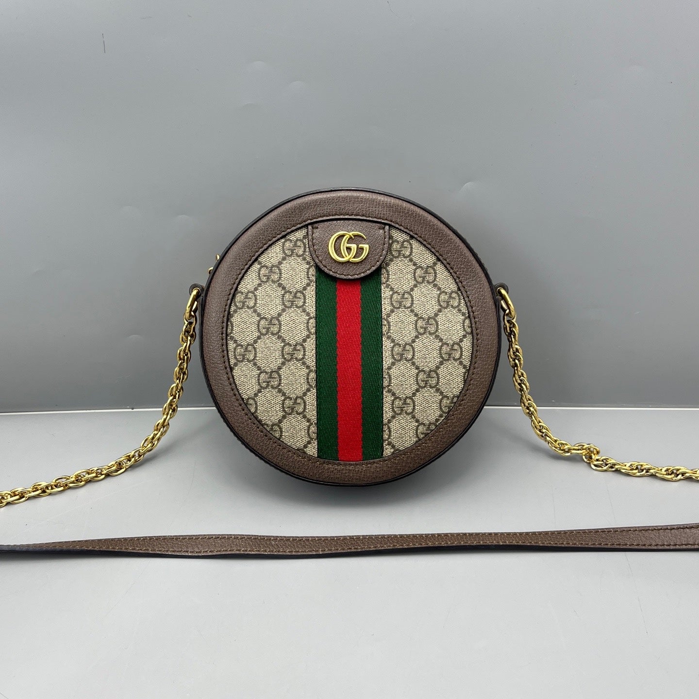 Gucci - Ophidia Round Mini Bag - GG Supreme canvas with leather trim - Brown - (mini)