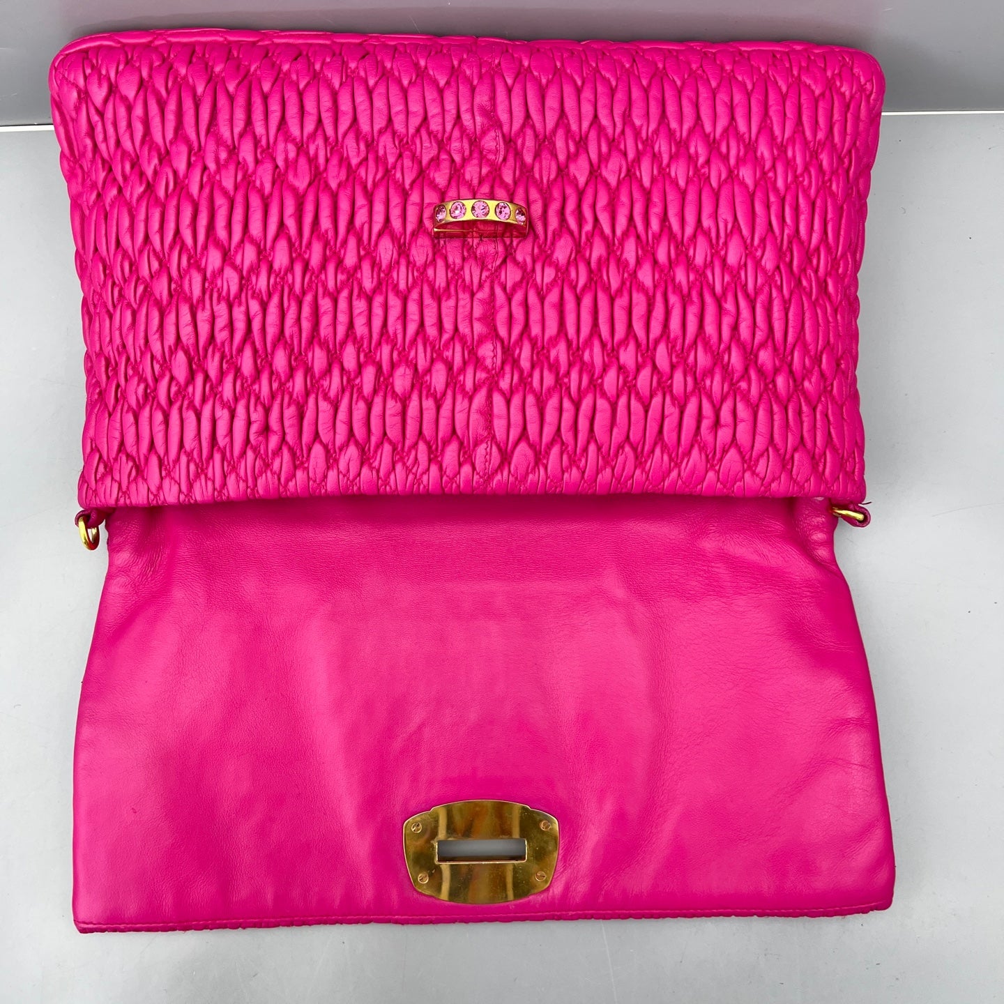 Miu Miu - Matelassé Jeweled Chain Flap Bag - Leather - Pink - (Medium)