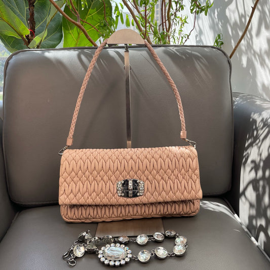 Miu Miu - Crystal Series Matelassé Shoulder Bag - Lambskin leather - Beige - (mini)