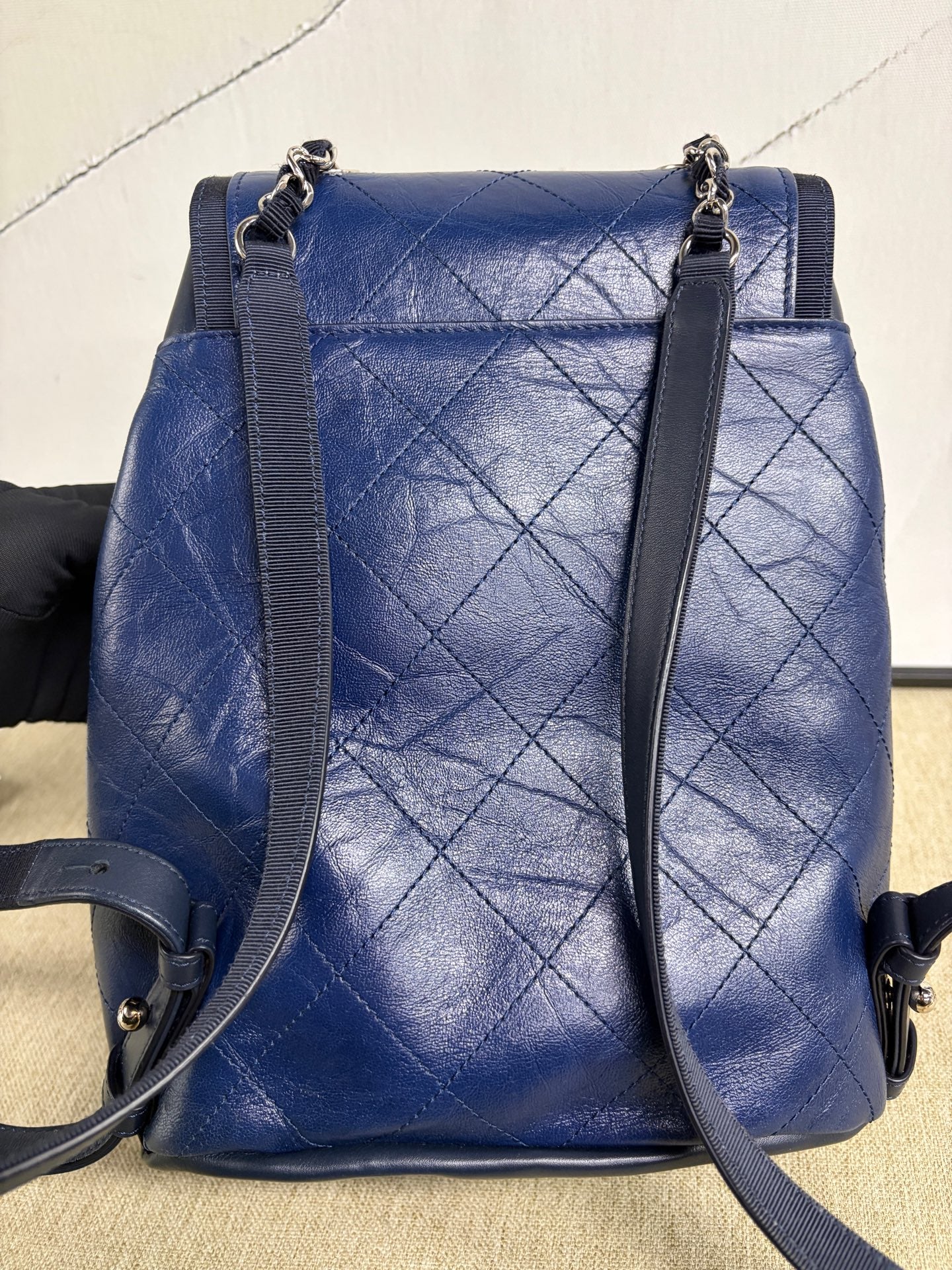 Chanel - Quilted Drawstring Backpack - Waxed calfskin leather - Blue - (Small)