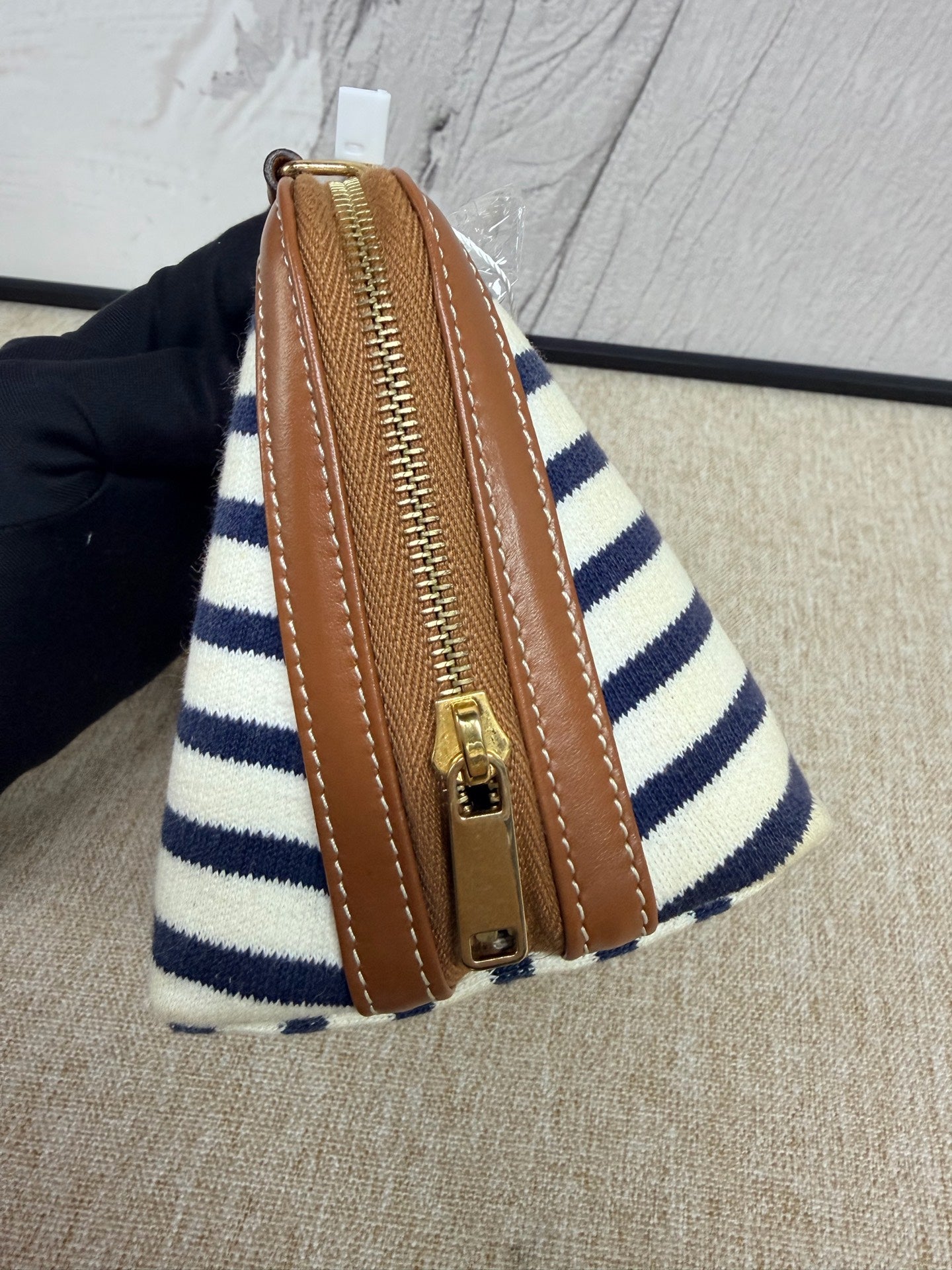Celine - Triomphe Nautical Stripe Clutch on Chain - Canvas and Leather - Blue, White, Brown - (Mini)