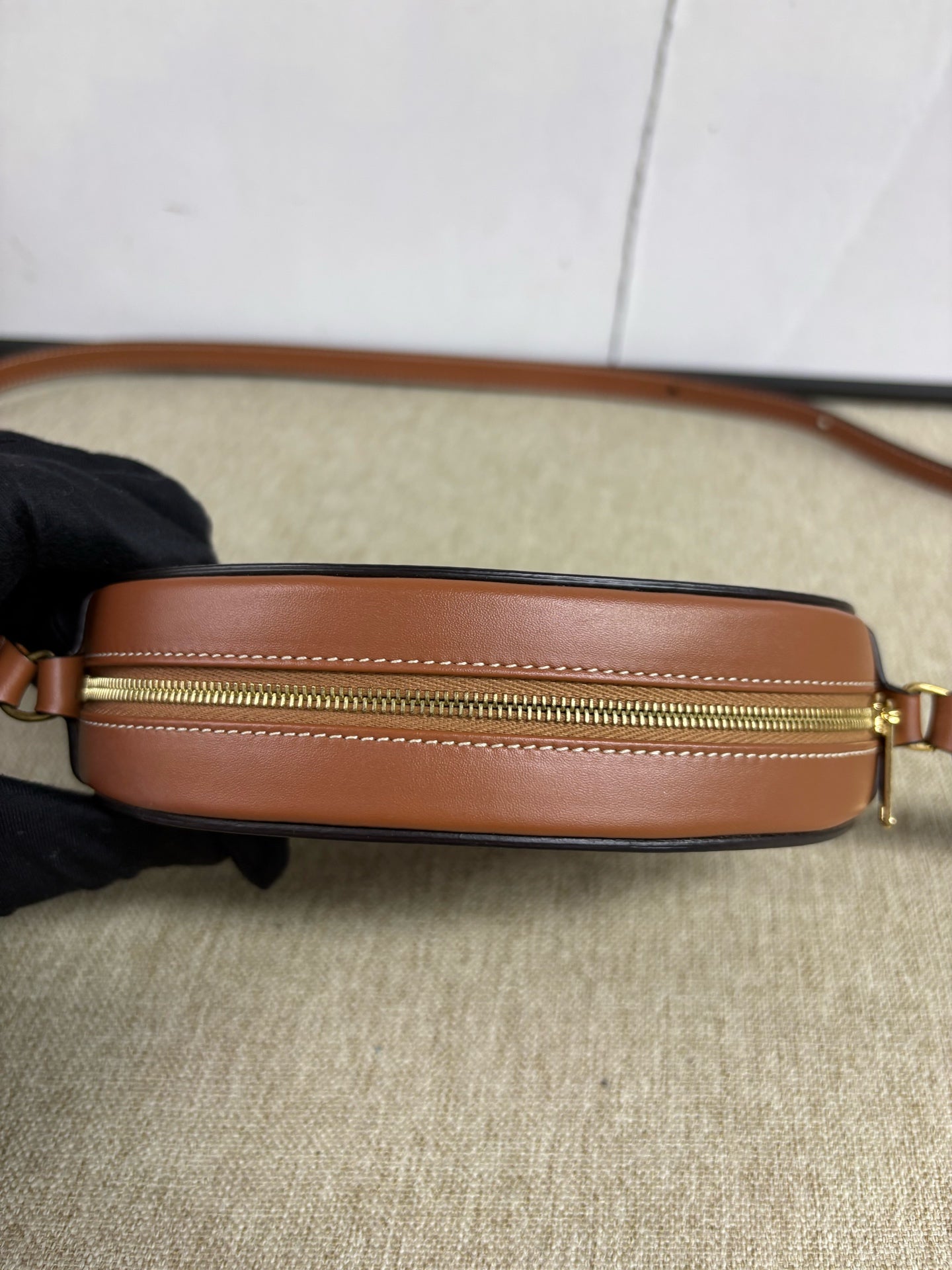 Celine - Triomphe Embossed Mooncake Bag - Leather - Brown - (mini)