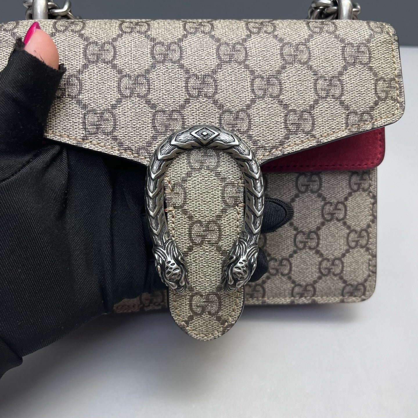 Gucci - Dionysus Mini Chain Bag - GG Supreme canvas with Suede - Beige with Red accents - (mini)
