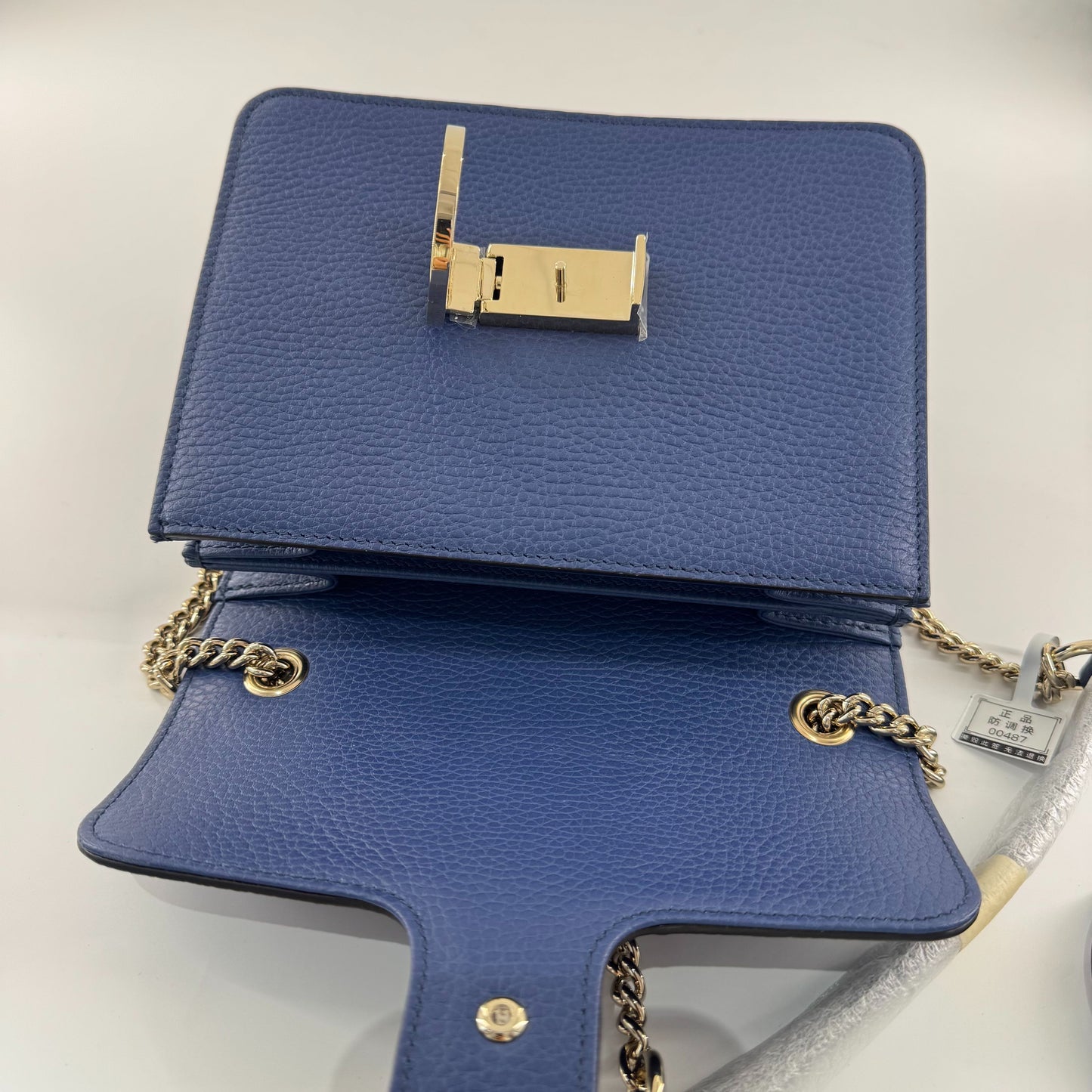 Gucci - Interlocking G Accordion Chain Bag - Grained leather - Blue - (mini)