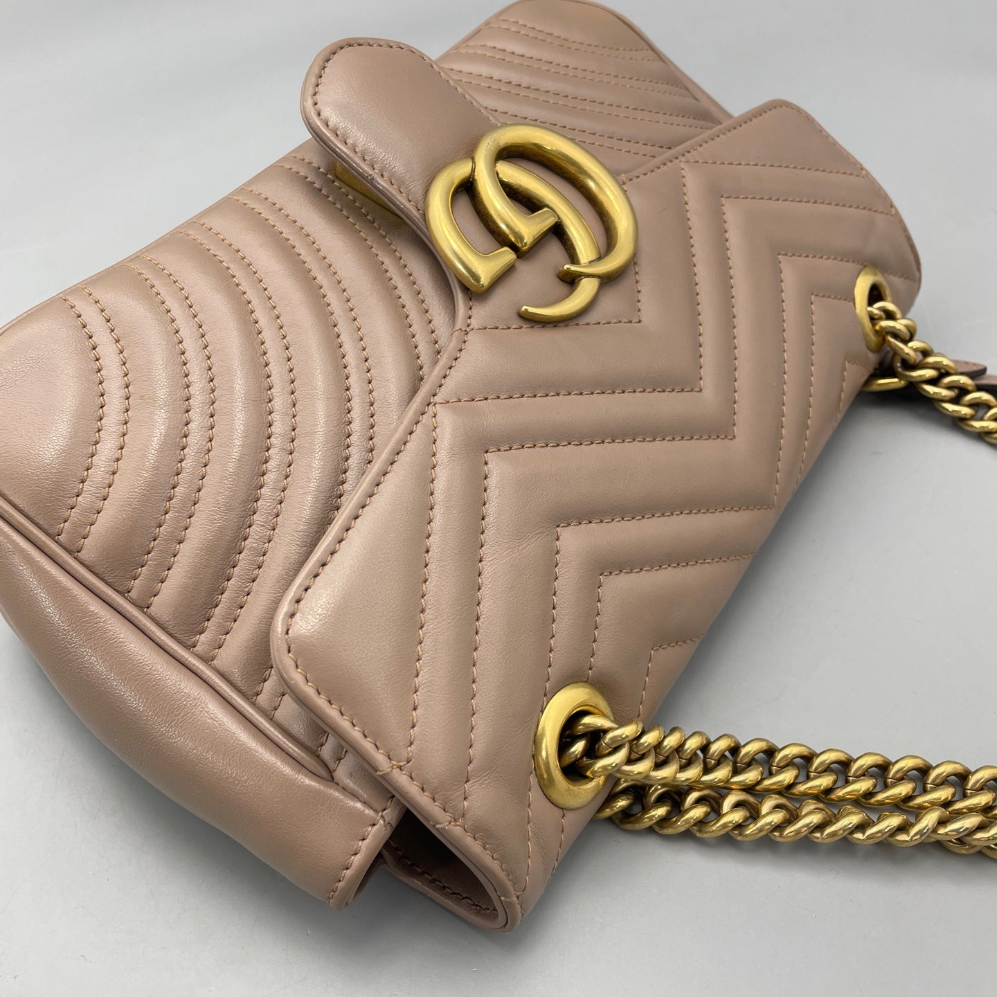 Gucci - GG Marmont Small Shoulder Bag - Leather - Beige - (small)