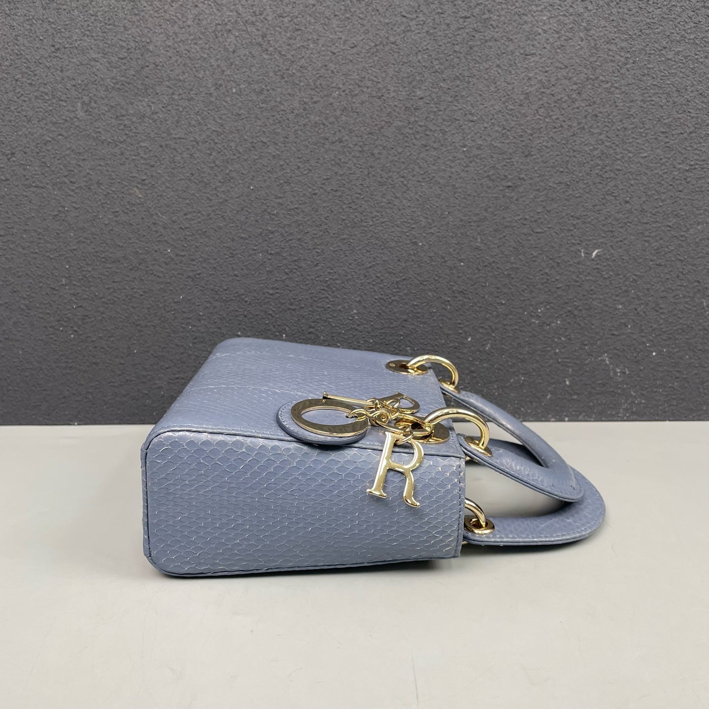 Dior - Lady Dior Mini - Python leather - Dusty Blue with Gold-Tone Hardware - (mini)