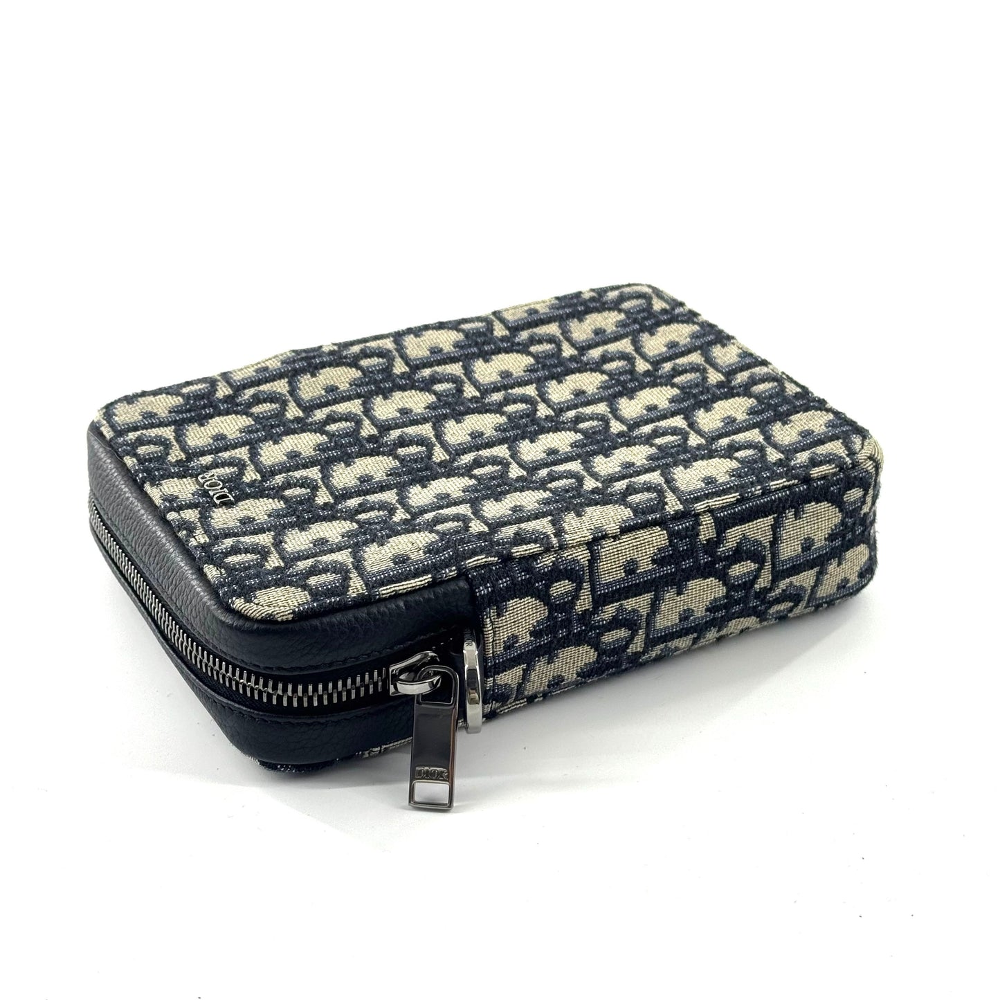 Dior - Oblique Canvas Vertical Phone Pouch - Canvas and Leather - Blue and Beige with Black trim - (mini)