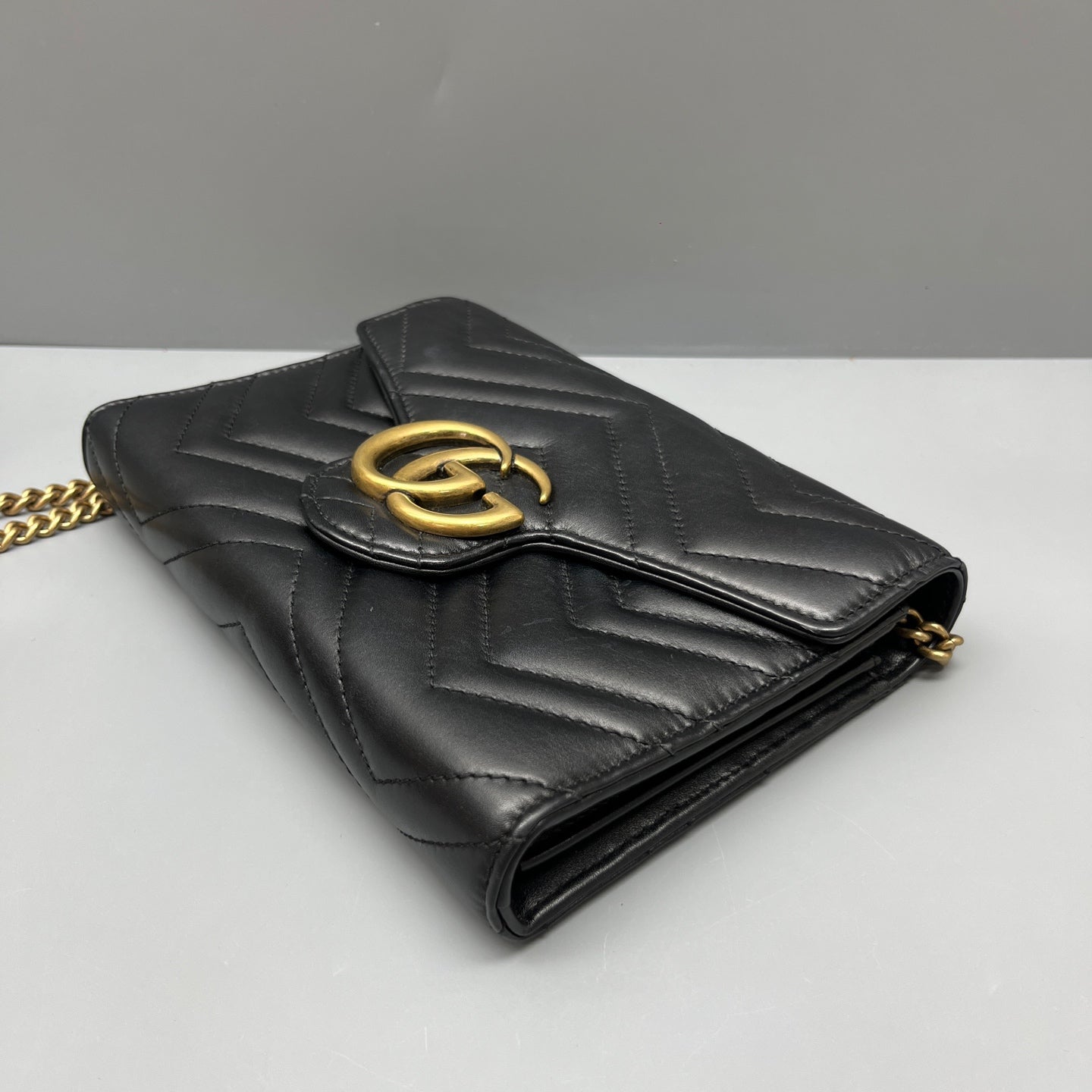 Gucci - GG Marmont Matelassé Wallet on Chain (WOC) - Leather - Black - (mini)