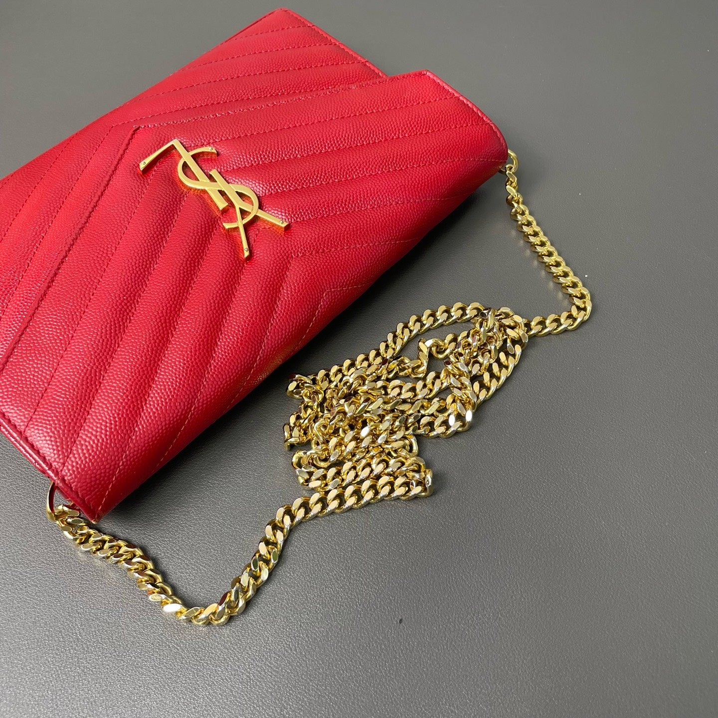 Saint Laurent - Monogram Chain Wallet - Leather - Red - (mini)