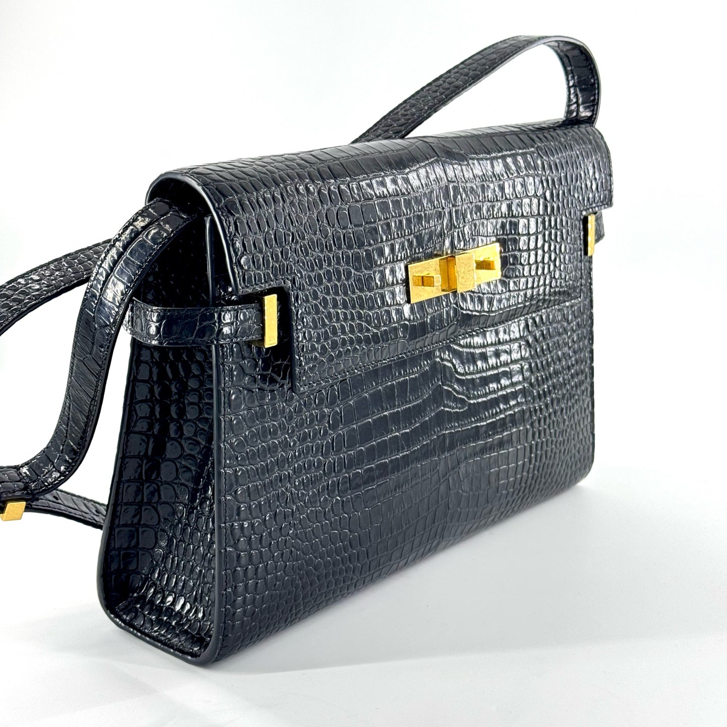 Saint Laurent - Manhattan - Crocodile-embossed leather - Black - (medium)