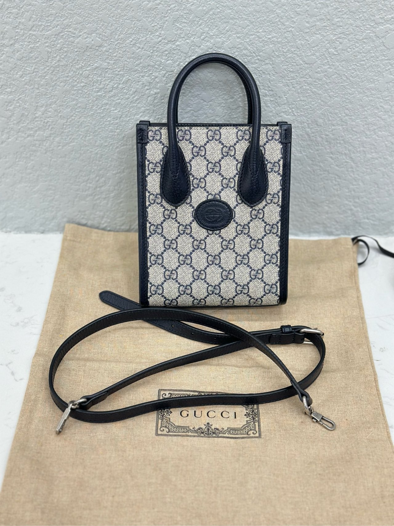 Gucci - Mini Tote - GG Supreme canvas with leather trim - Blue and Beige - (mini)
