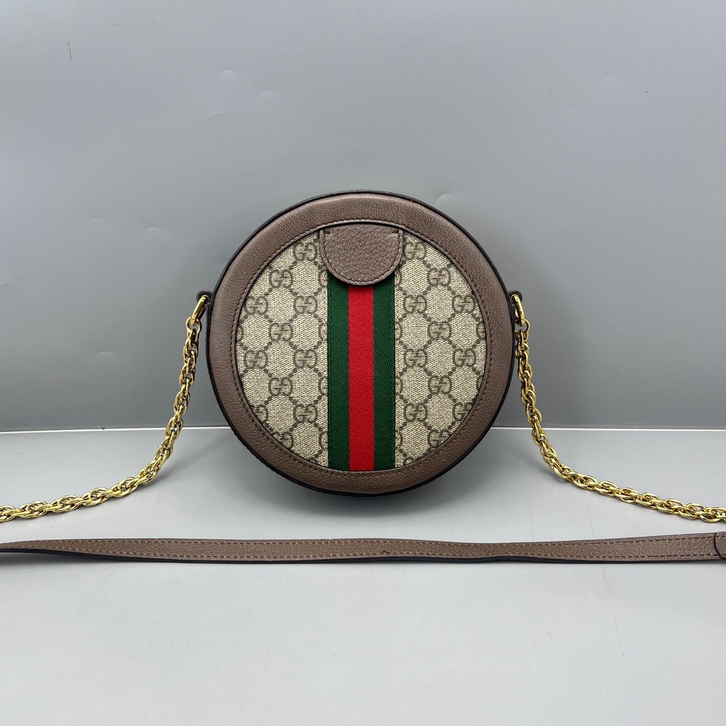 Gucci - Ophidia Round Mini Bag - GG Supreme canvas with leather trim - Brown - (mini)