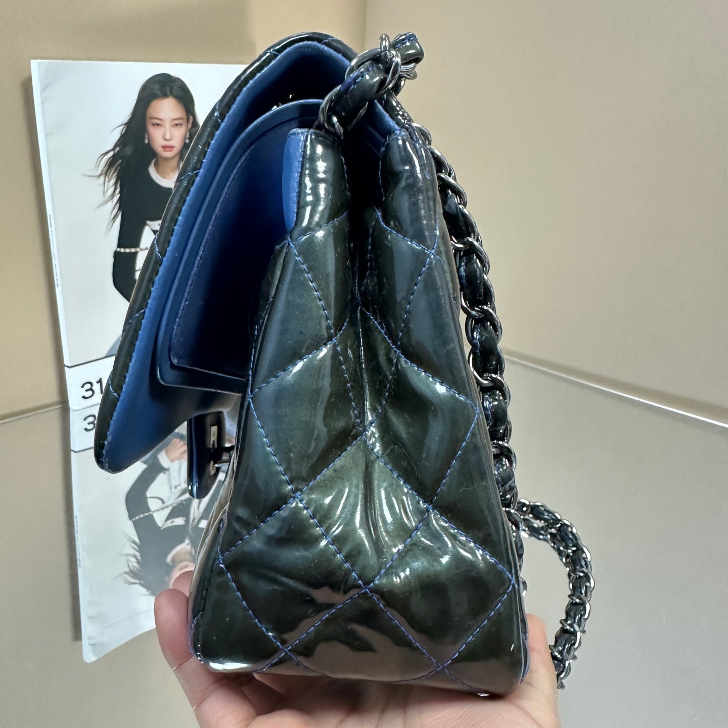 Chanel - Classic Flap Jumbo Double Flap - Patent leather - Blue - (Large)