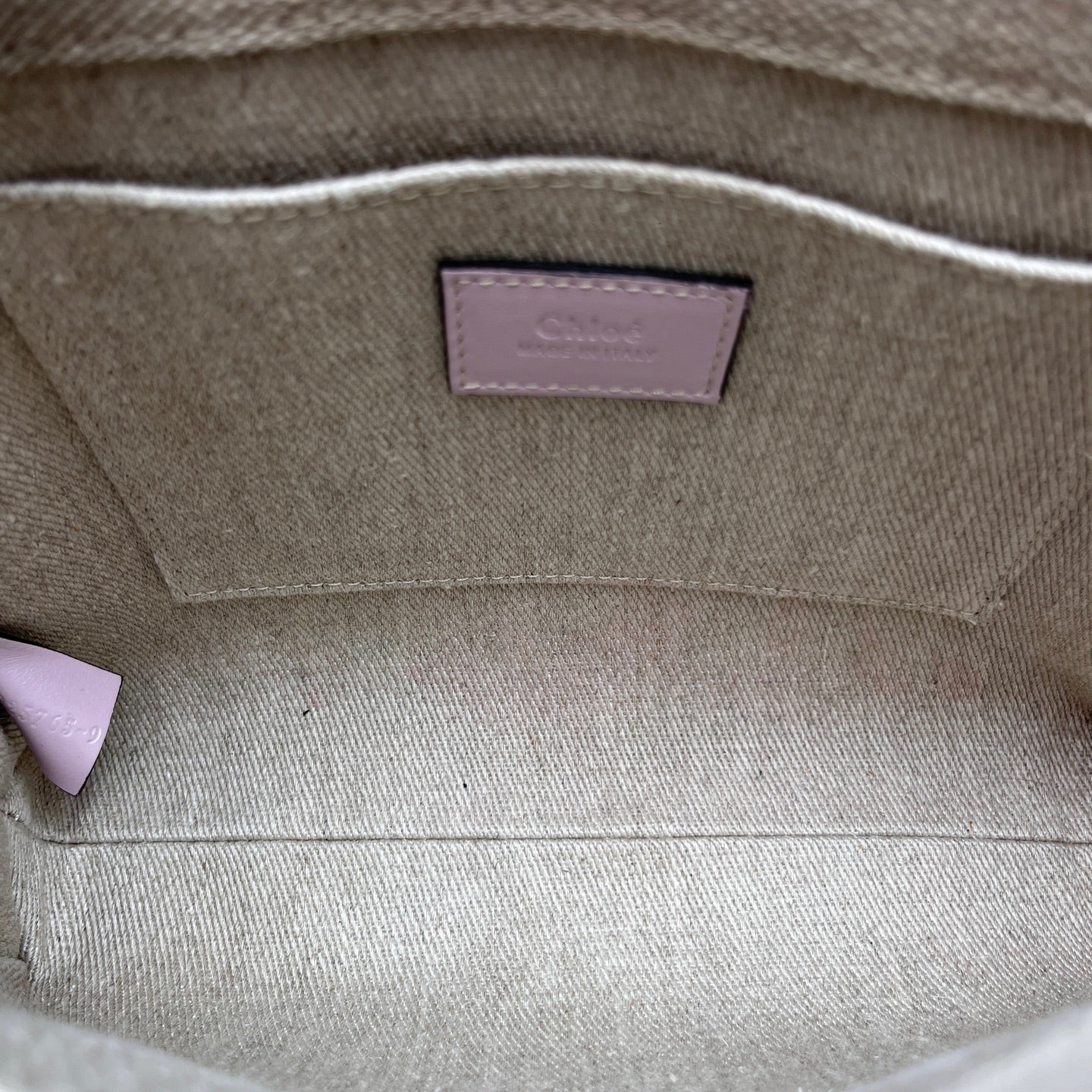 Chloe - Woody Tote Bag - Canvas and Leather - Beige with Pink Accents - (Small)