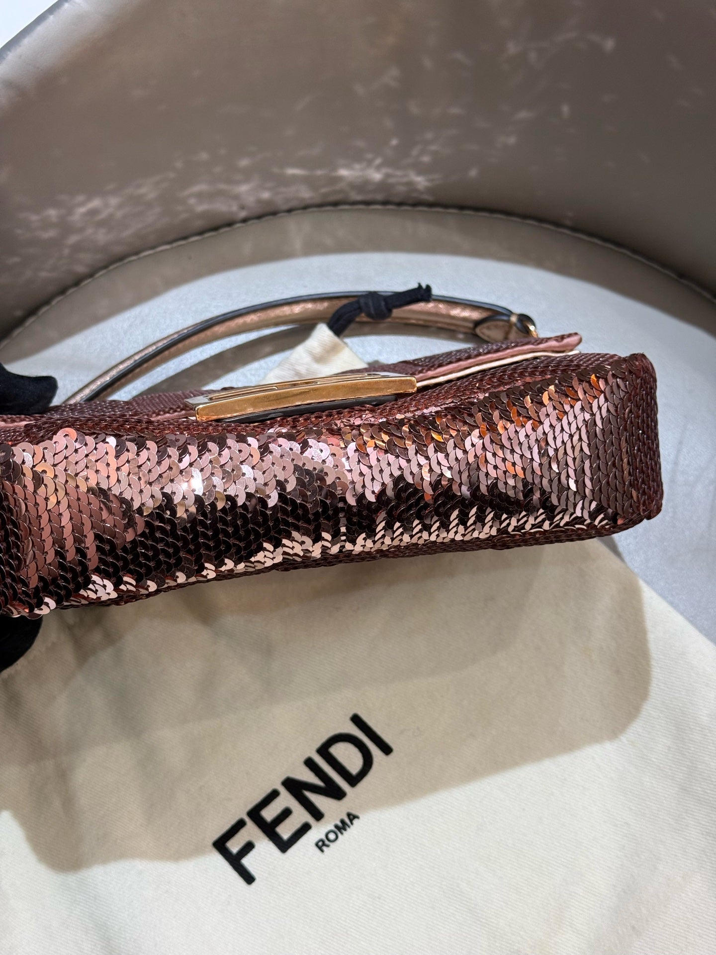 Fendi - Baguette - Sequins on textile base with metallic leather trim - Pink - (mini)