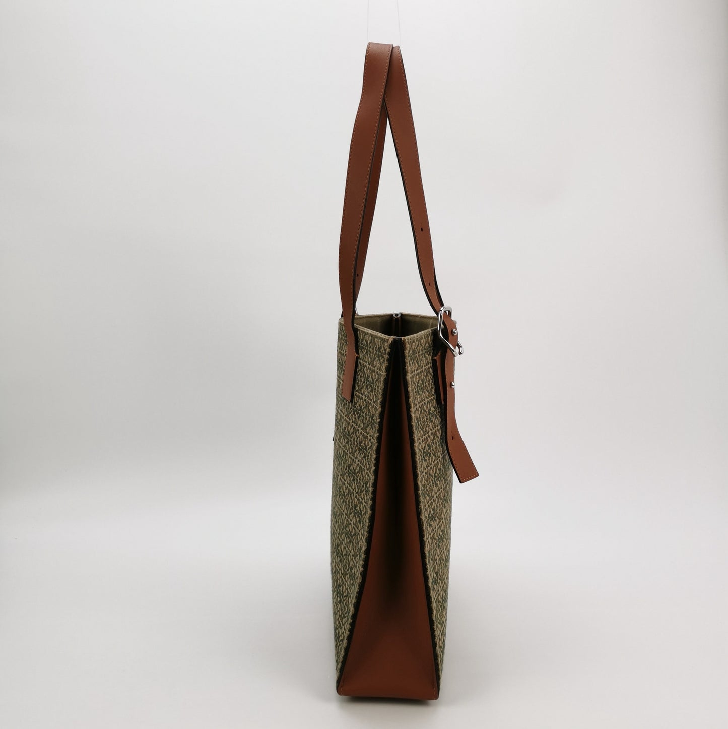 Loewe - Buckle Tote - Canvas with calfskin leather trim - Beige and Green with Brown Leather Trim - (medium)