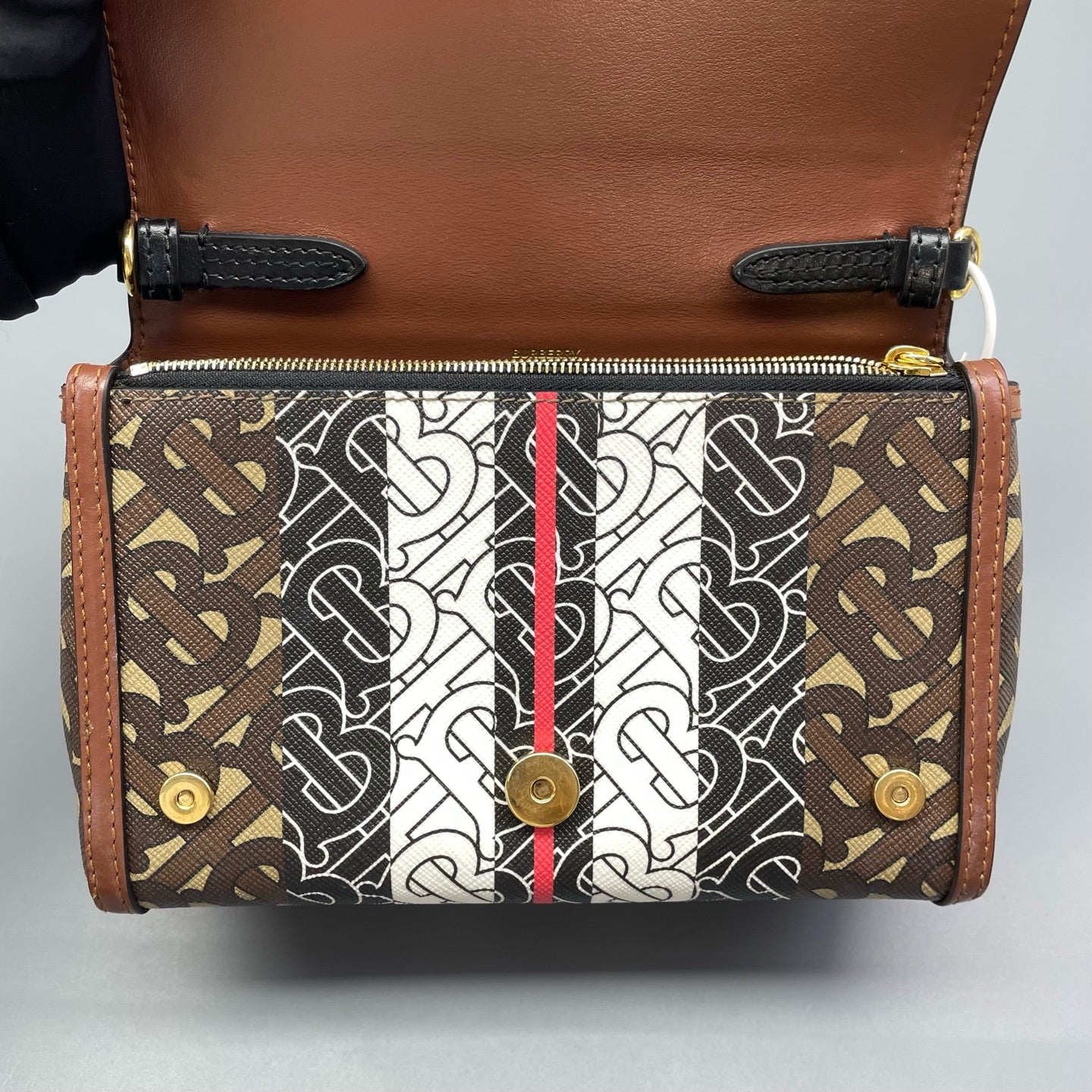 Burberry - TB Monogram Flap Shoulder Bag - Coated Canvas with Leather trim - Multicolour - (small)