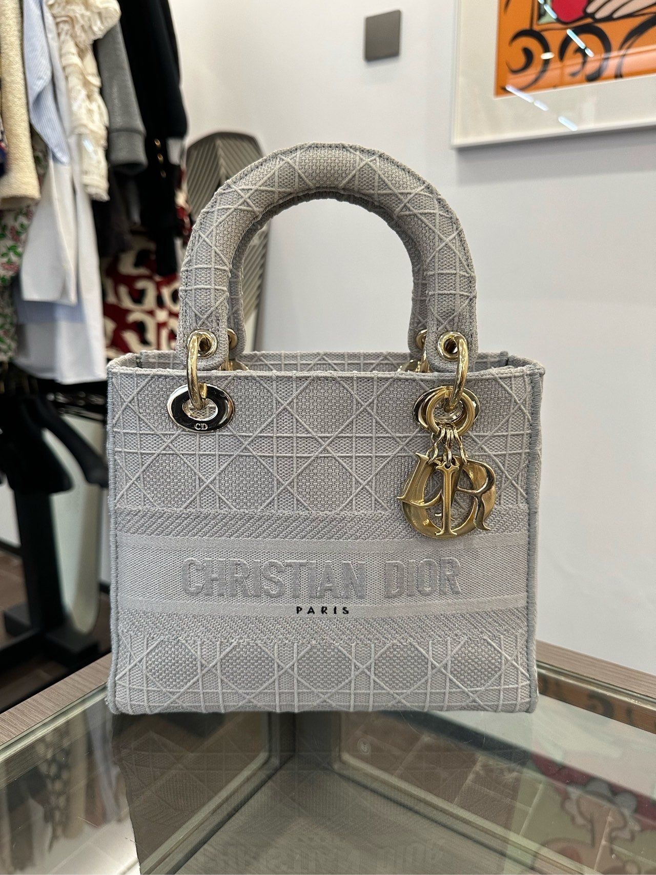 Dior - Lady Dior - Embroidered canvas - Grey - (medium)