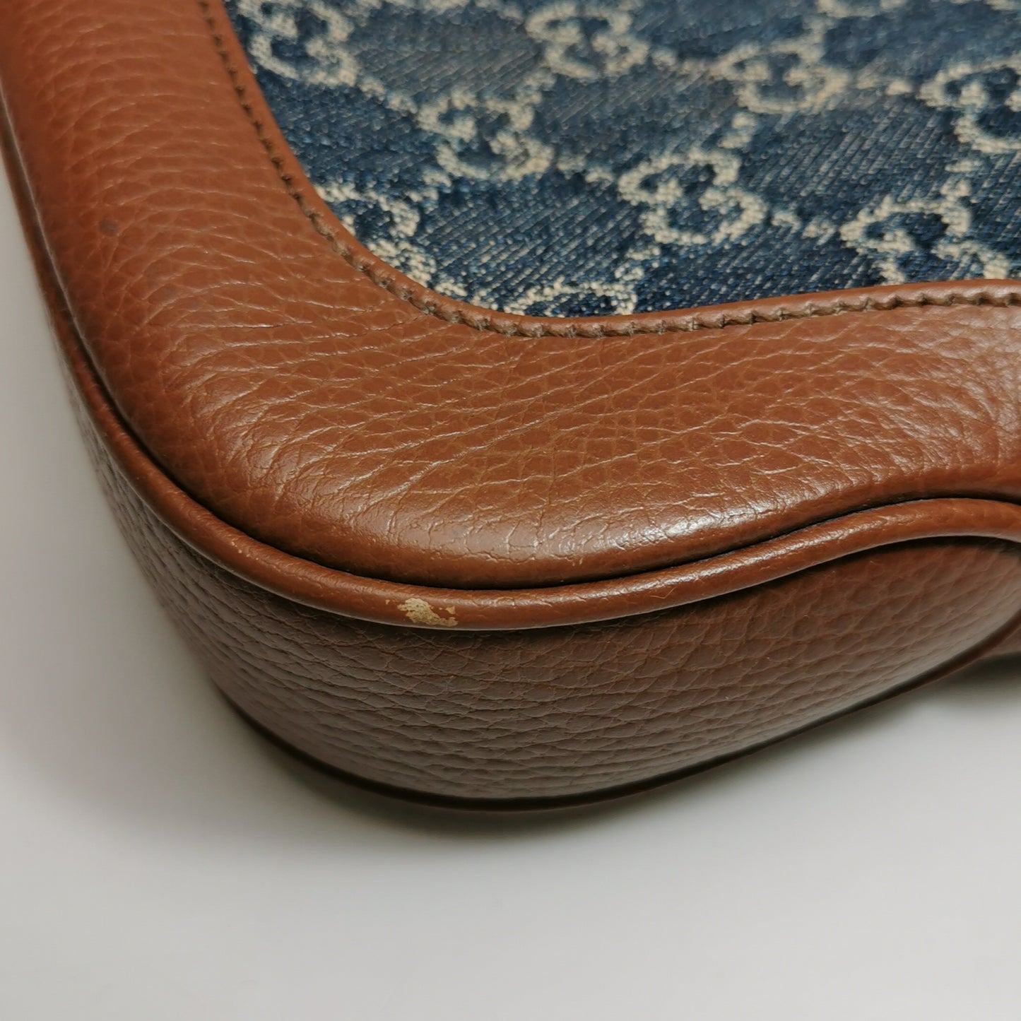 Gucci - Jackie 1961 - Denim with pebbled leather trim - Blue and Brown - (Medium)