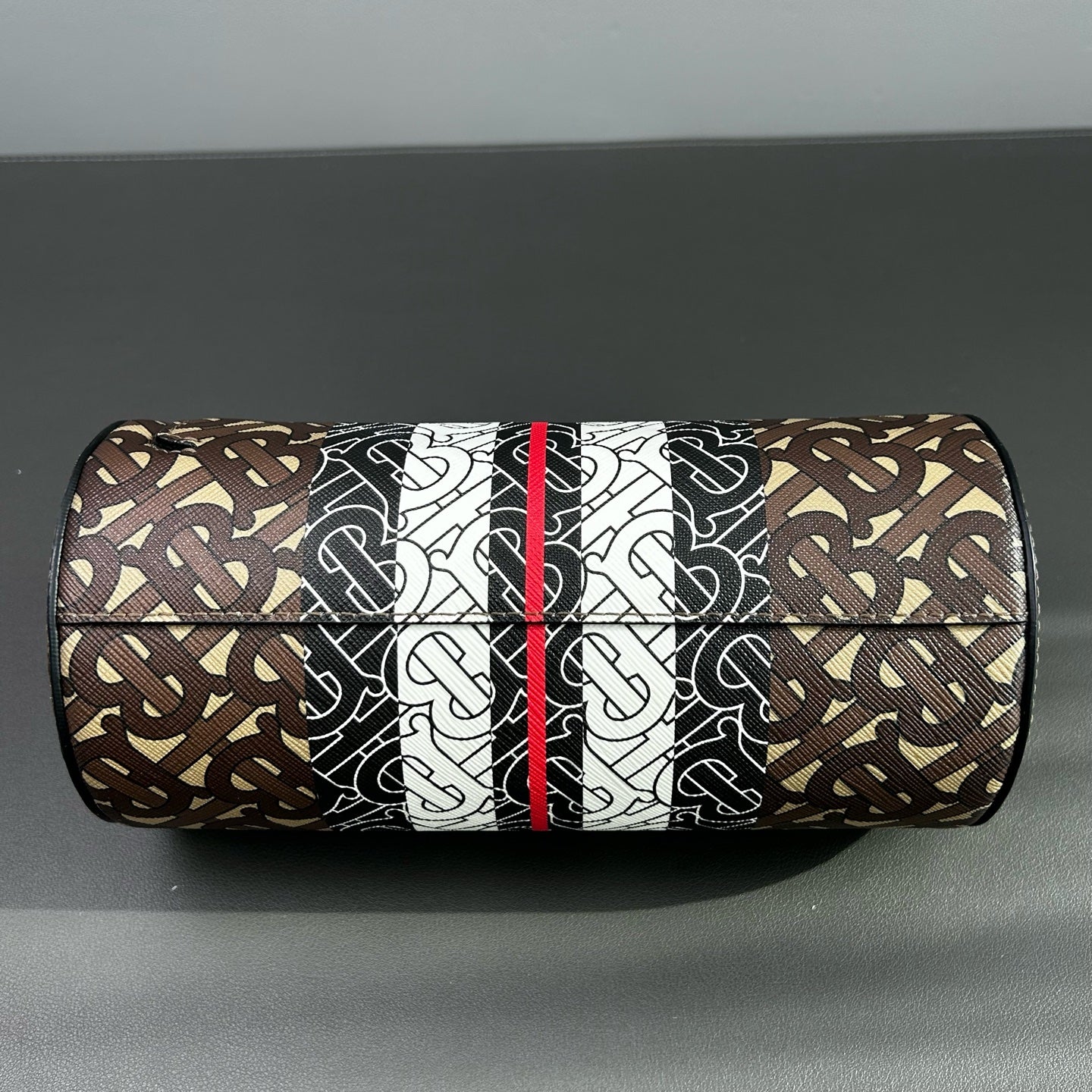 Burberry - TB Monogram Cylinder Bag - Coated Canvas with Leather Trim - Brown, Black, White, Red - (small)