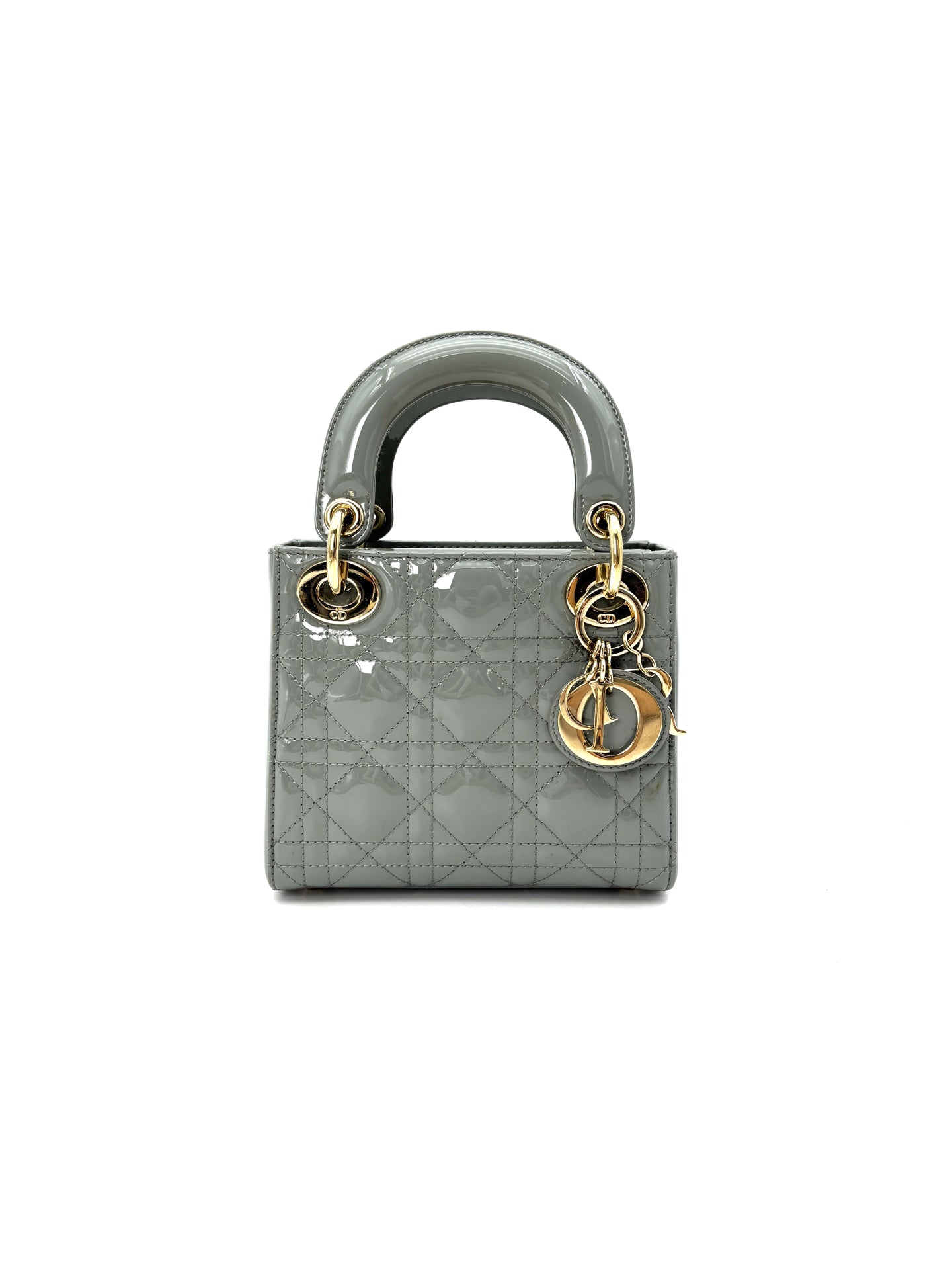 Dior - Lady Dior Mini (Cannage) - Patent cowhide leather - Grey - (mini)