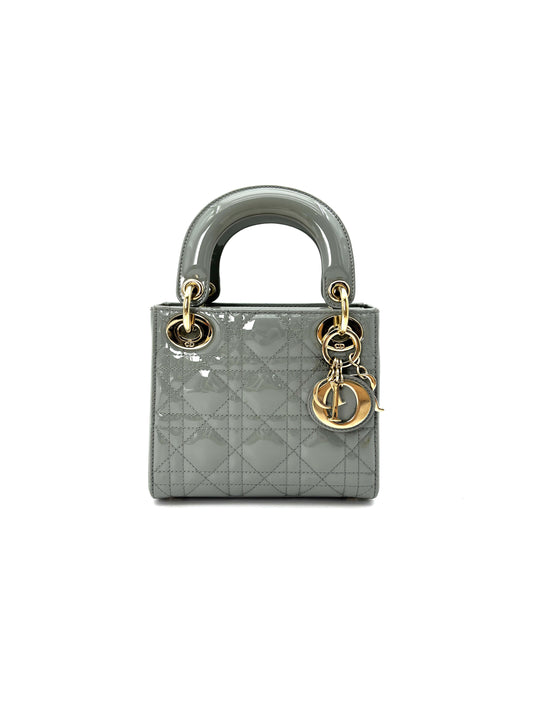 Dior - Lady Dior Mini (Cannage) - Patent cowhide leather - Grey - (mini)