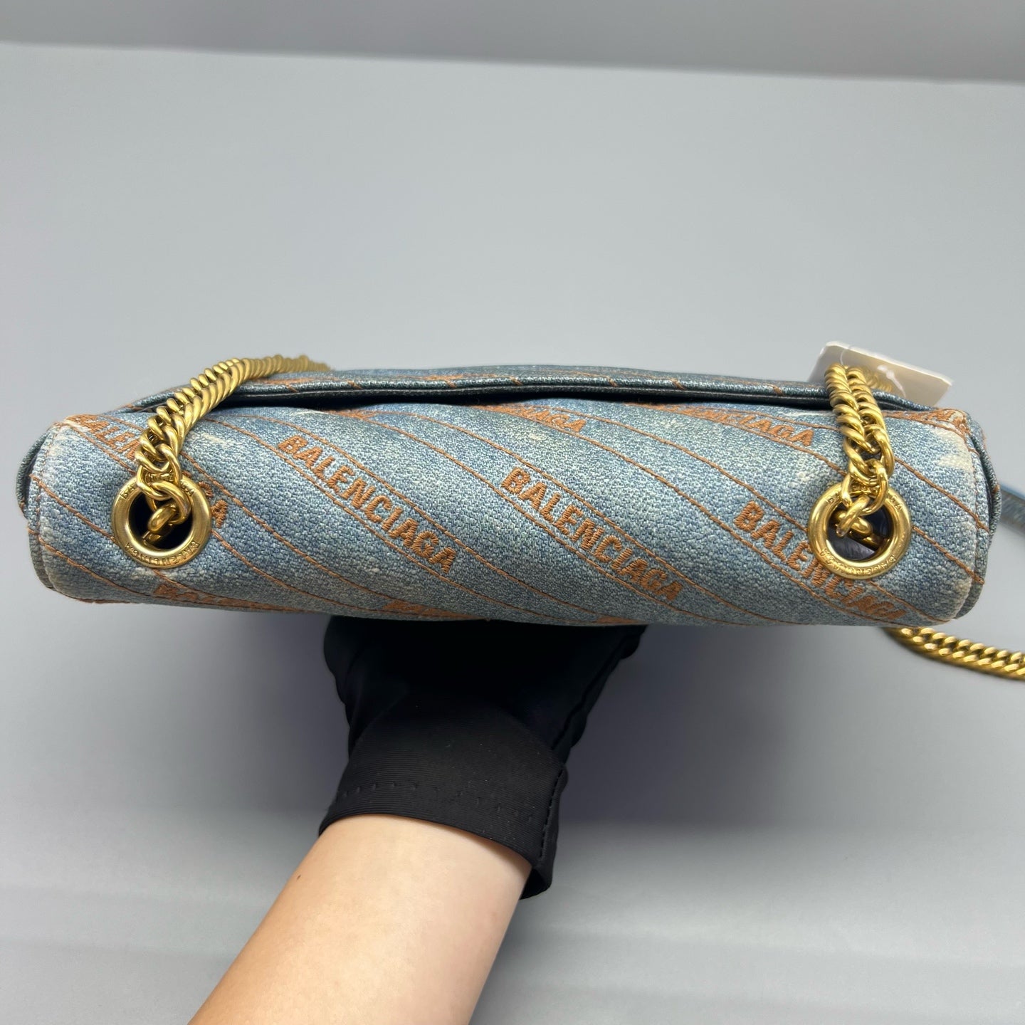 Balenciaga - BB Monogram Shoulder Bag L6681 - Denim with leather trim - Blue - (small)