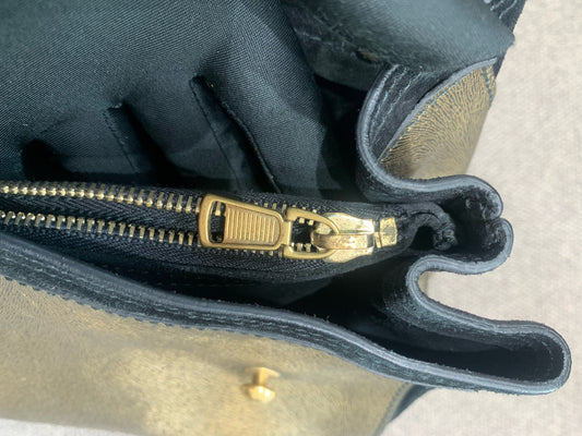 Yves Saint Laurent - Muse - Pony-style calfskin with leather trim - Gold with Black trim - (Medium)