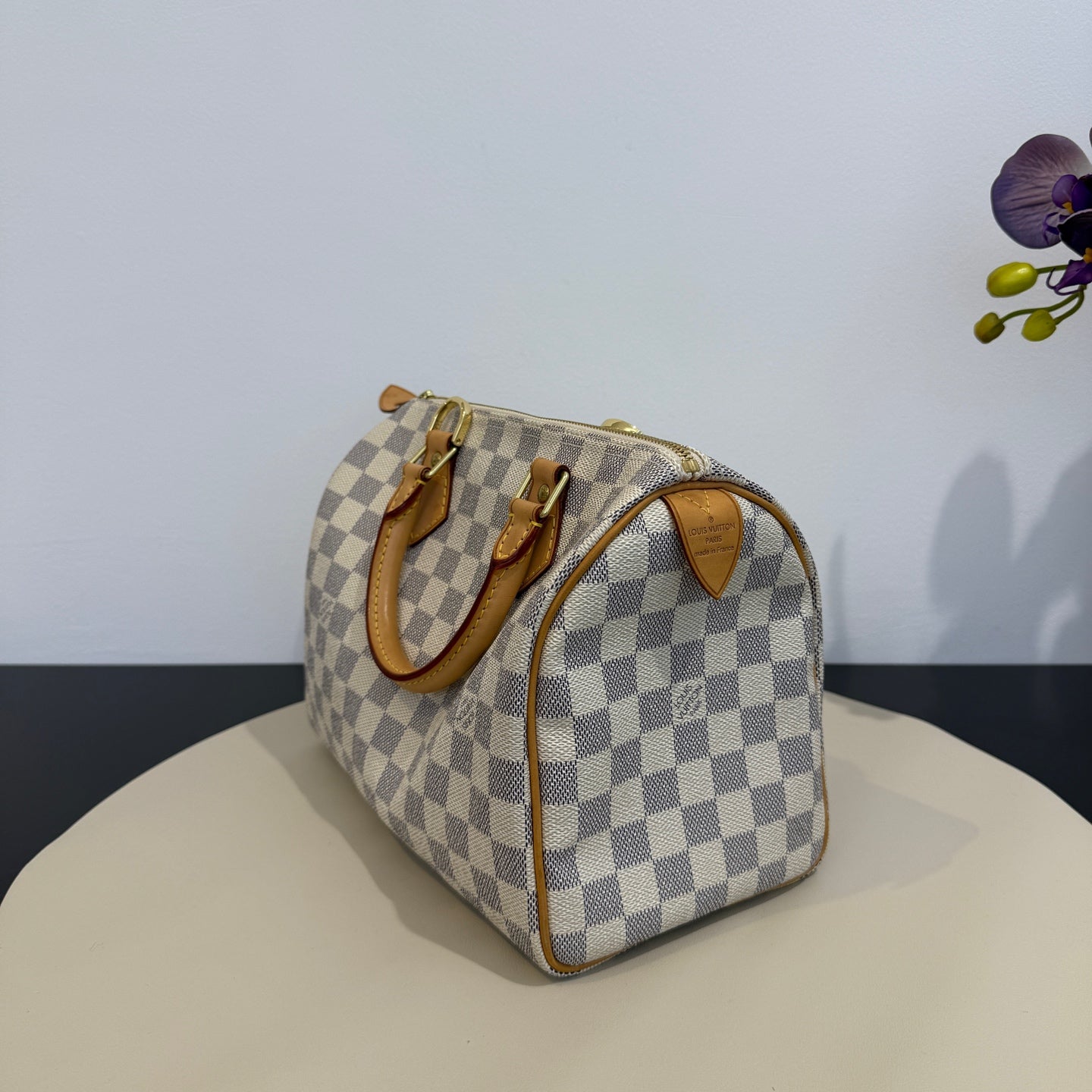 Louis Vuitton - Speedy 25 - Damier Azur coated canvas with natural cowhide leather trim and textile lining - White - (Small)