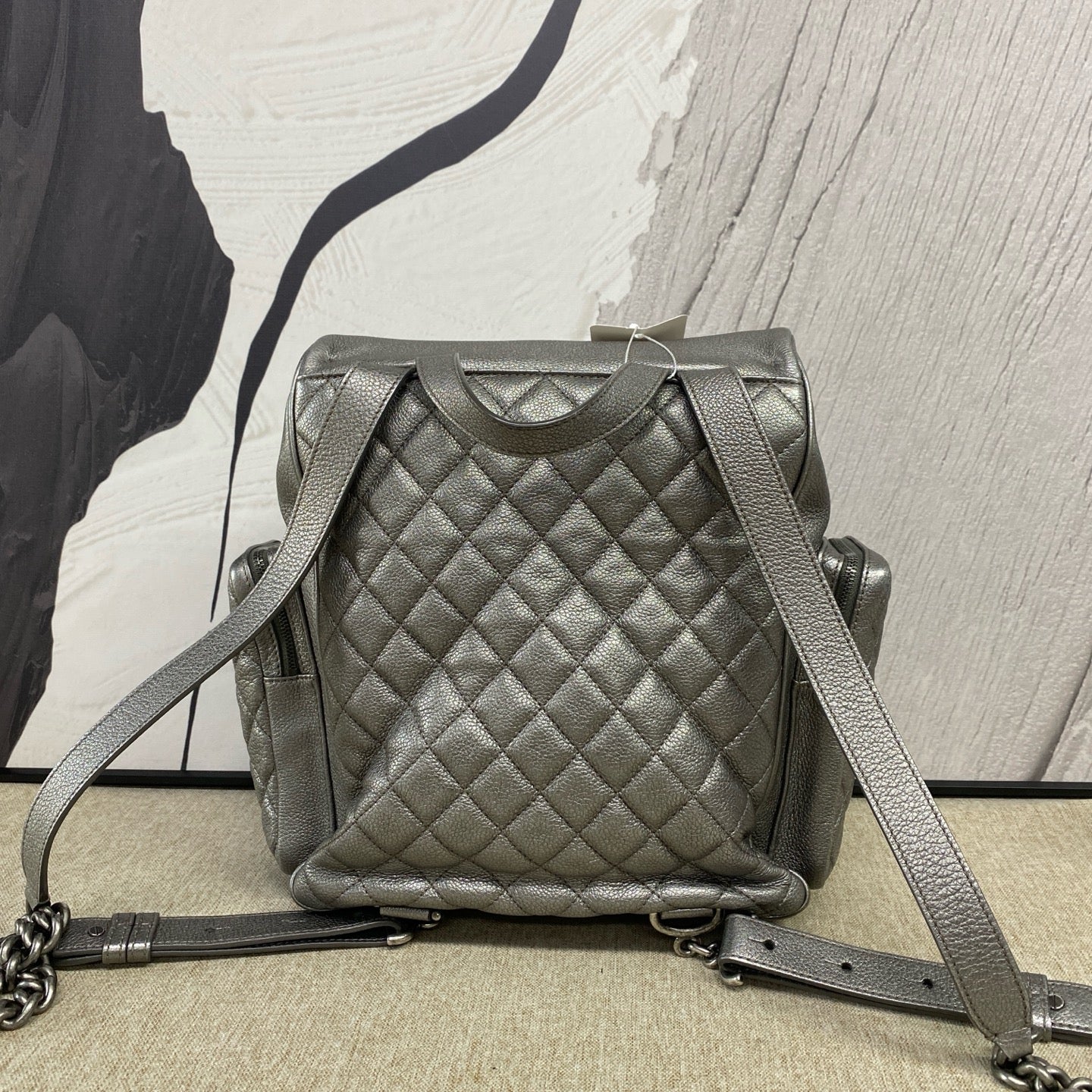 Chanel - Multi-Pocket Biker Backpack - Grained calfskin leather - Silver - (medium)
