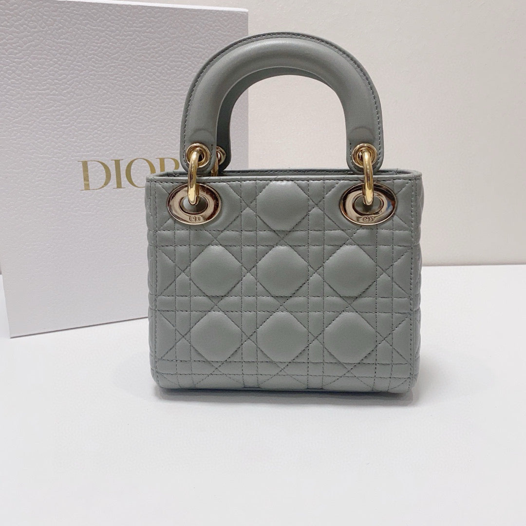 Dior - Lady Dior Mini - Lambskin leather - Grey with Gold-Tone Hardware - (mini)
