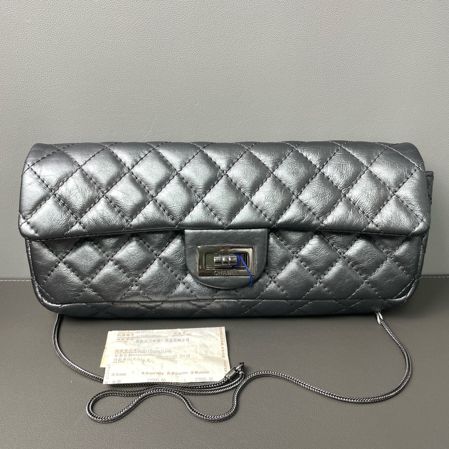 Chanel - 2.55 Flap Baguette - Pearlescent cowhide leather - Silver - (small)