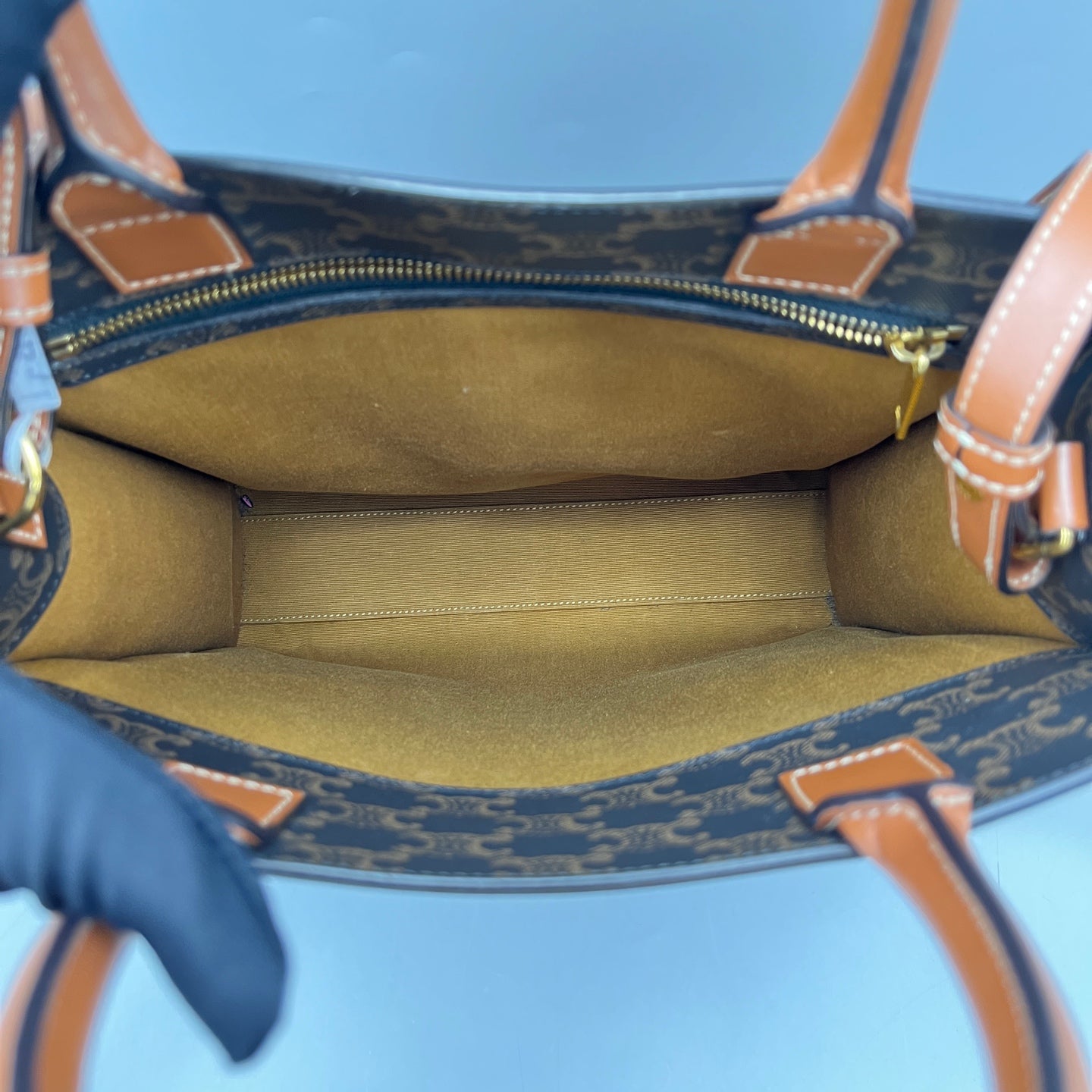 Celine - Small Vertical Cabas Triomphe Canvas with Celine Print - Coated canvas with leather trim - Brown - (small)