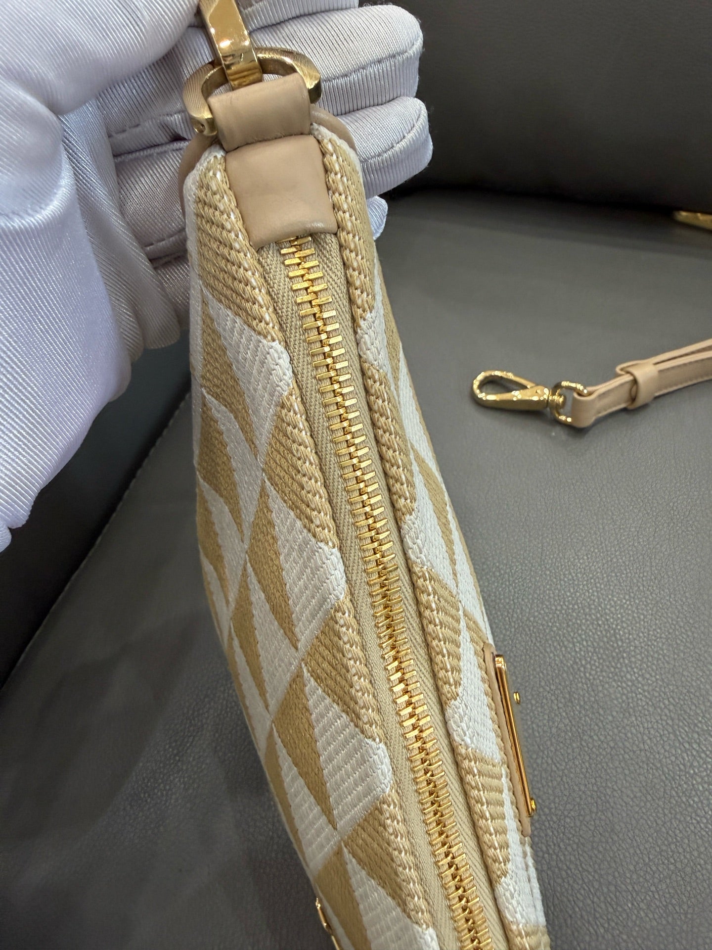 Prada - Triangle Bag - Cloth and Leather - Beige - (mini)