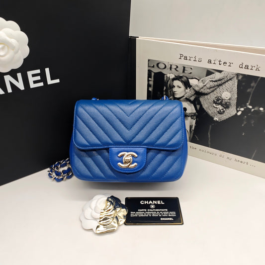 Chanel - Square Mini Flap Bag - Caviar leather - Blue - (mini)