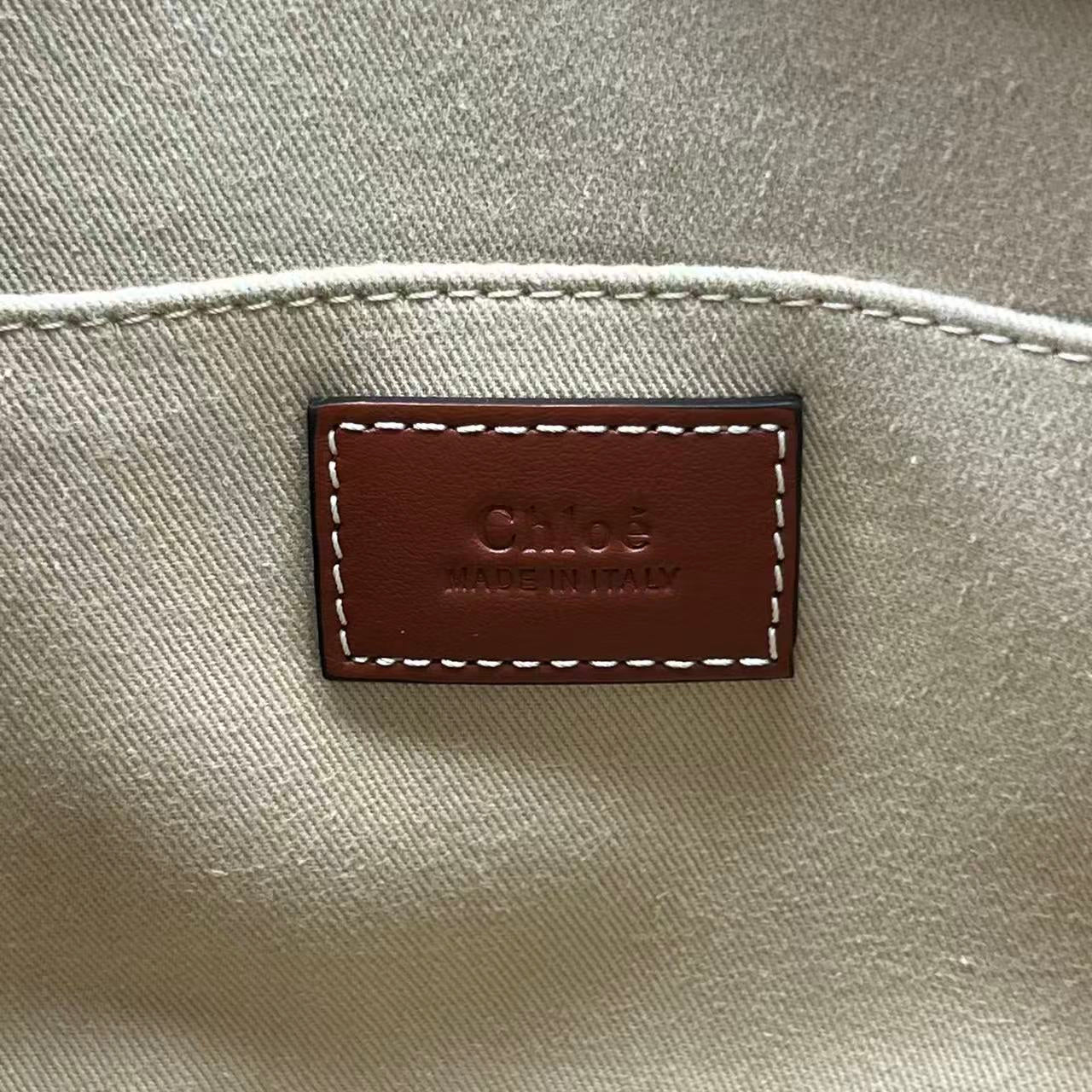 Chloe - Woody Tote Bag - Canvas with Leather Trim - Beige and Brown - (medium)
