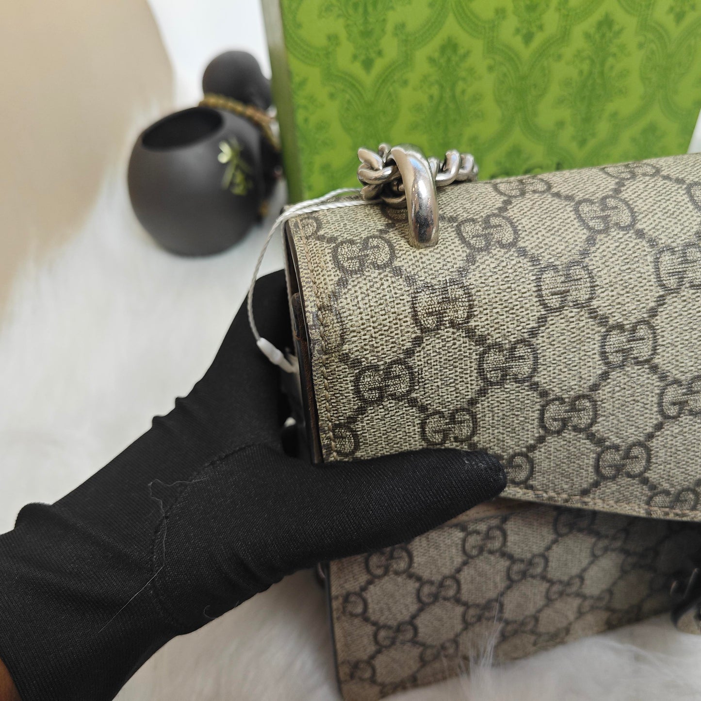 Gucci - Dionysus Shoulder Bag - GG Supreme coated canvas with suede leather trim and interior - Beige (canvas) and Camel (suede) with Aged Silver-Tone Hardware - (Medium)